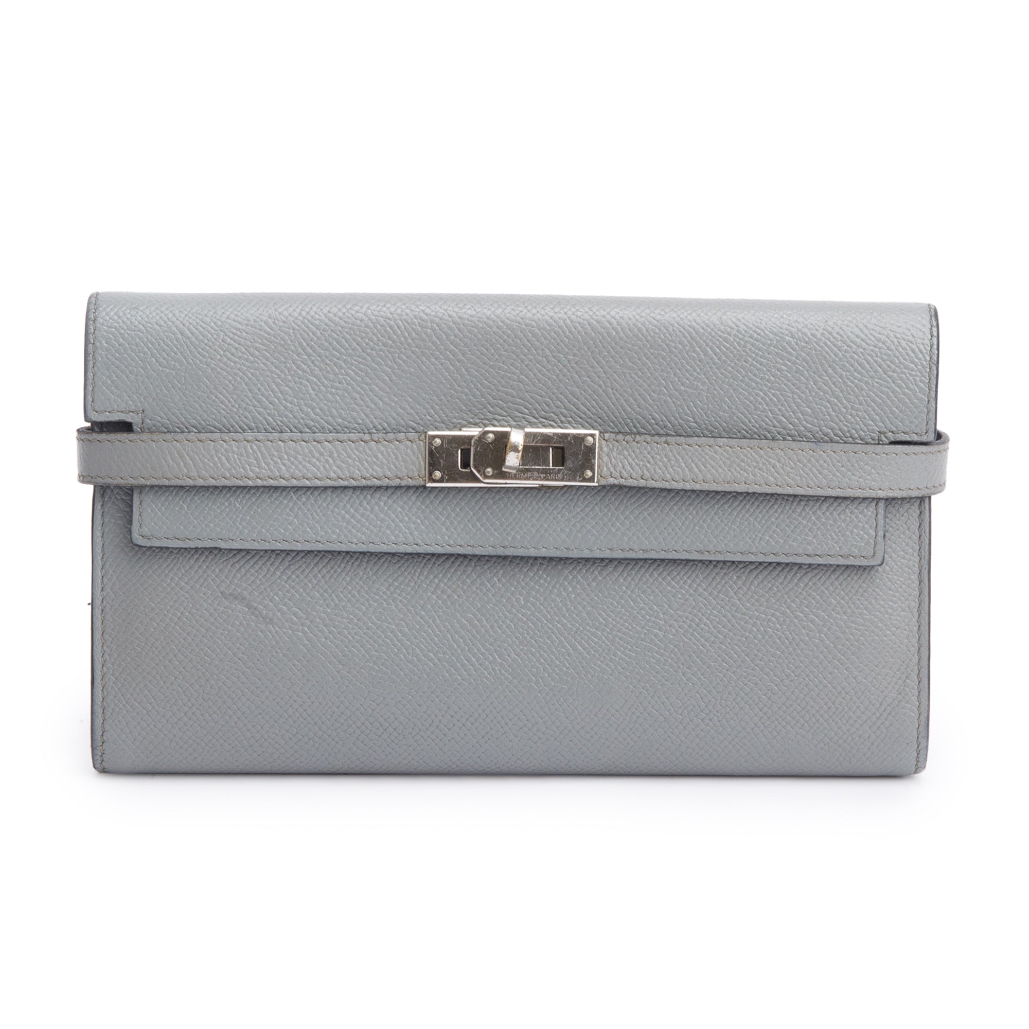 Hermes Gris Mouette Epsom Leather Classic Kelly Longue Wallet