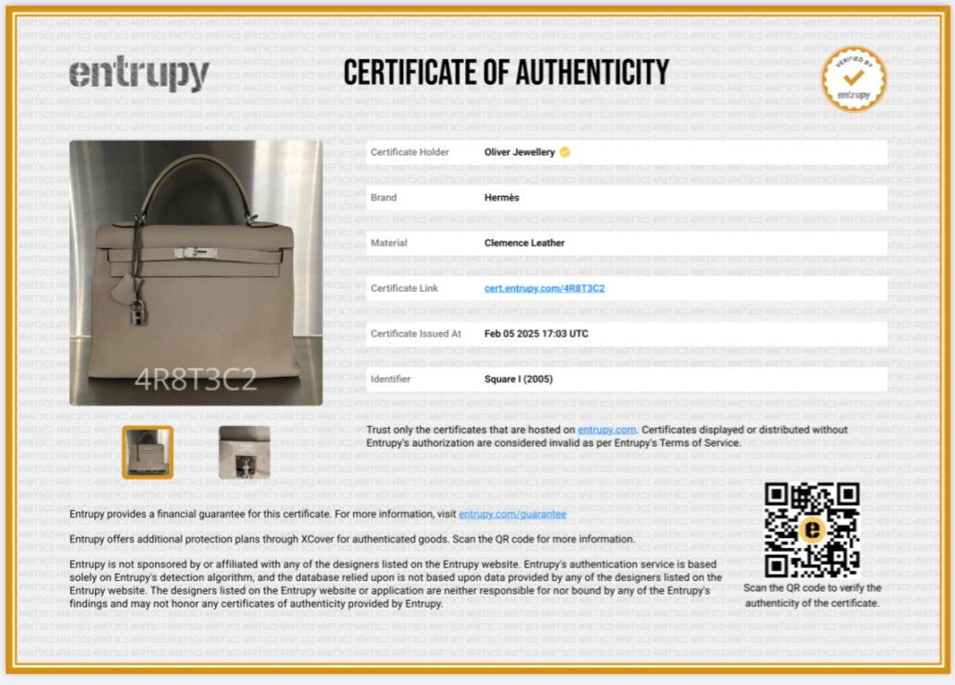 Hermes Gris Tourterelle Taurillon Clemence Kelly II Retourne 32 w/ Strap