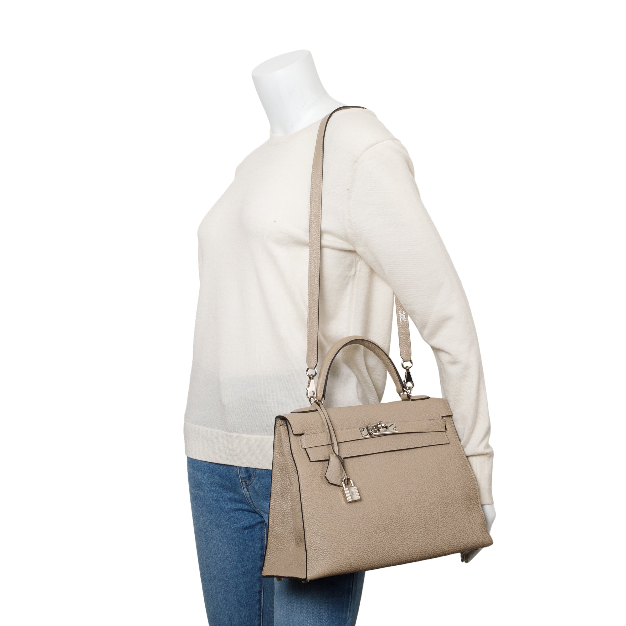 Hermes Gris Tourterelle Taurillon Clemence Kelly II Retourne 32 w/ Strap