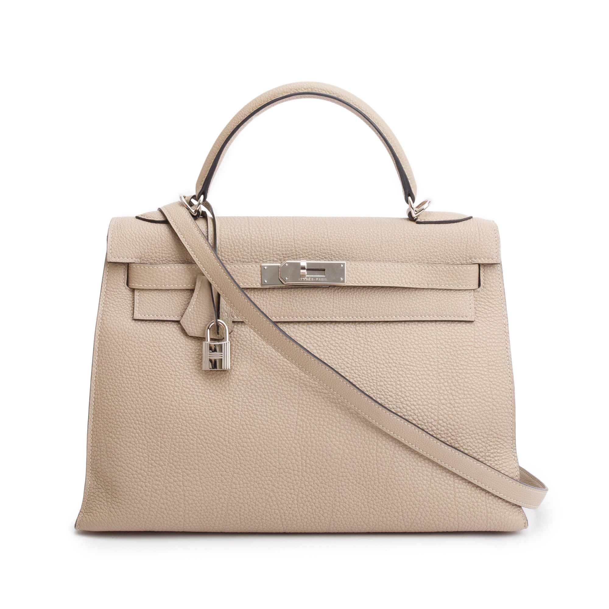 Hermes Gris Tourterelle Taurillon Clemence Kelly II Retourne 32 w/ Strap