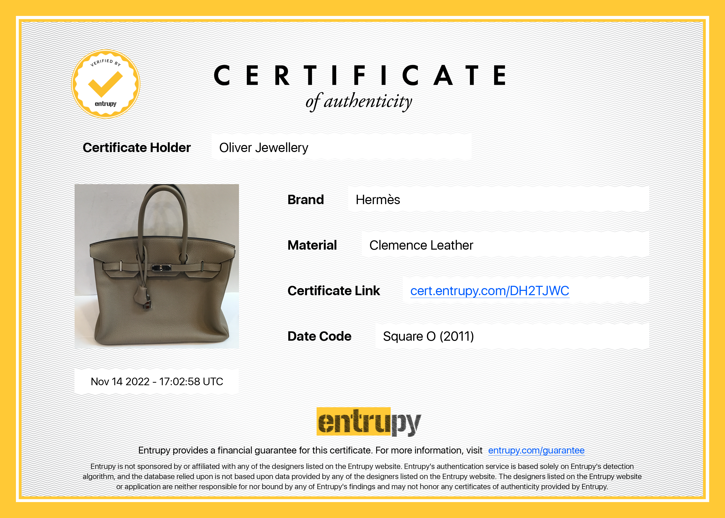 Hermes Gris Tourterelle Togo Birkin 35