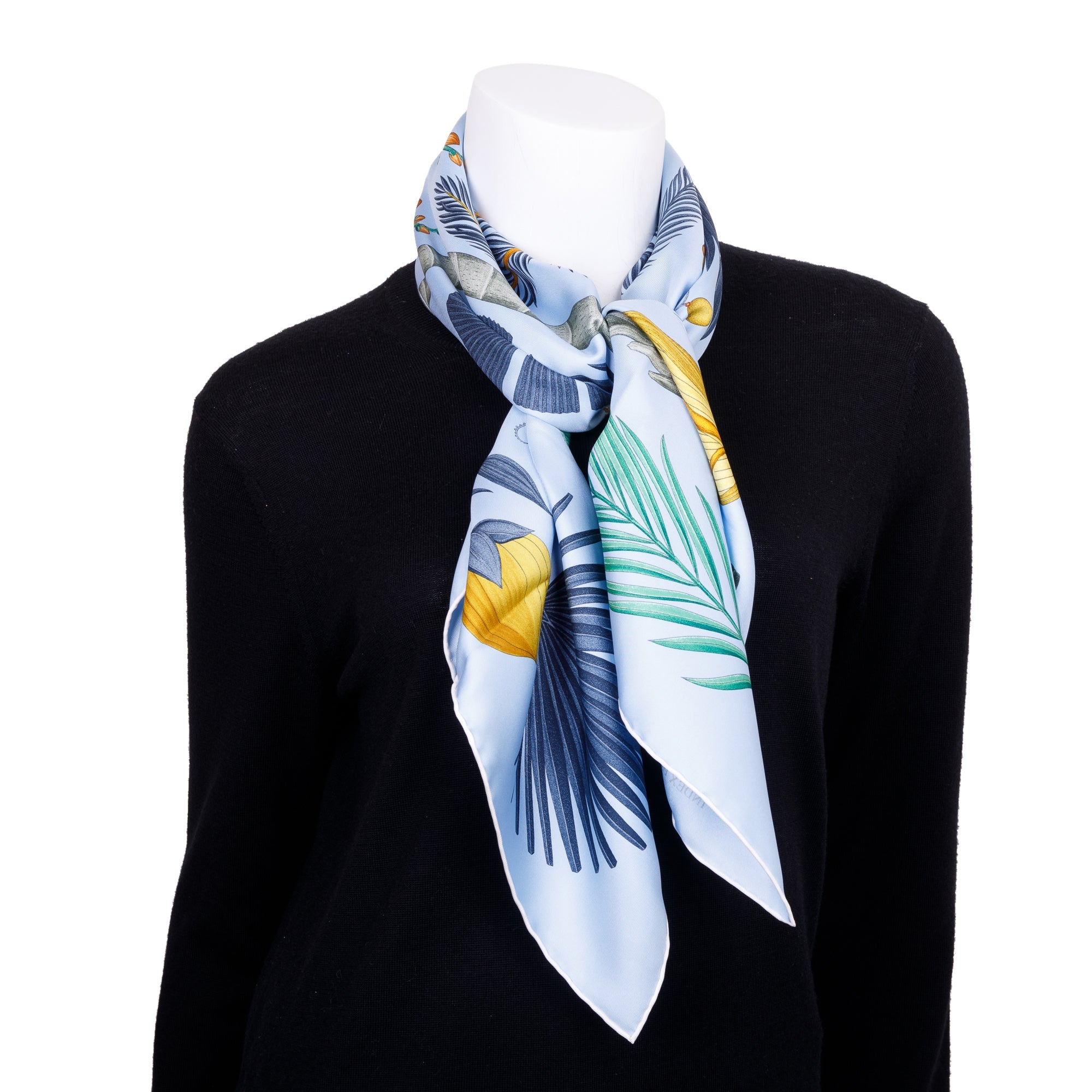 Hermes 'Index Palmarum' Blue Silk Scarf 90 w/ Box