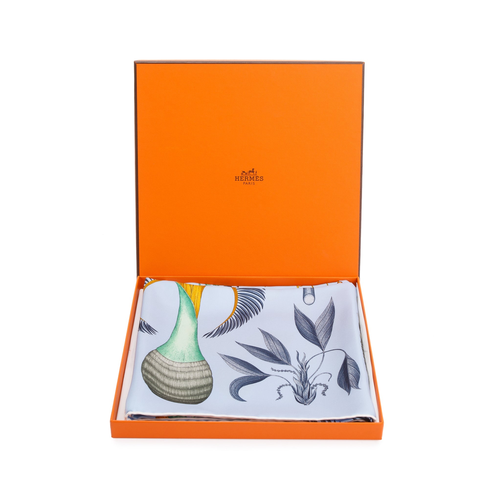 Hermes 'Index Palmarum' Blue Silk Scarf 90 w/ Box