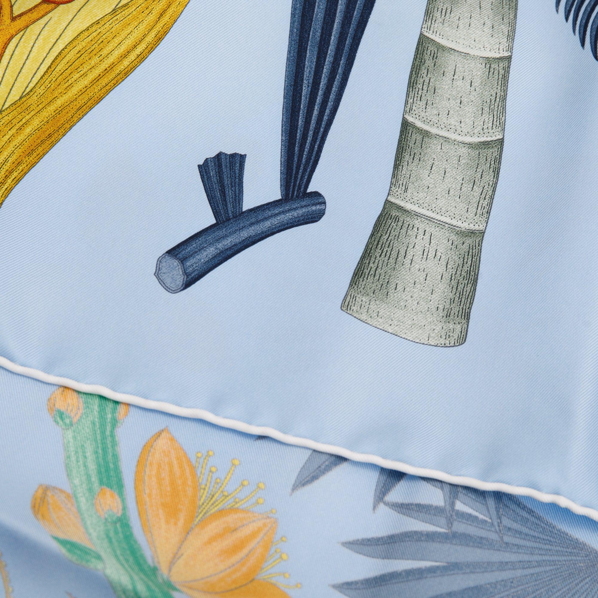 Hermes 'Index Palmarum' Blue Silk Scarf 90 w/ Box