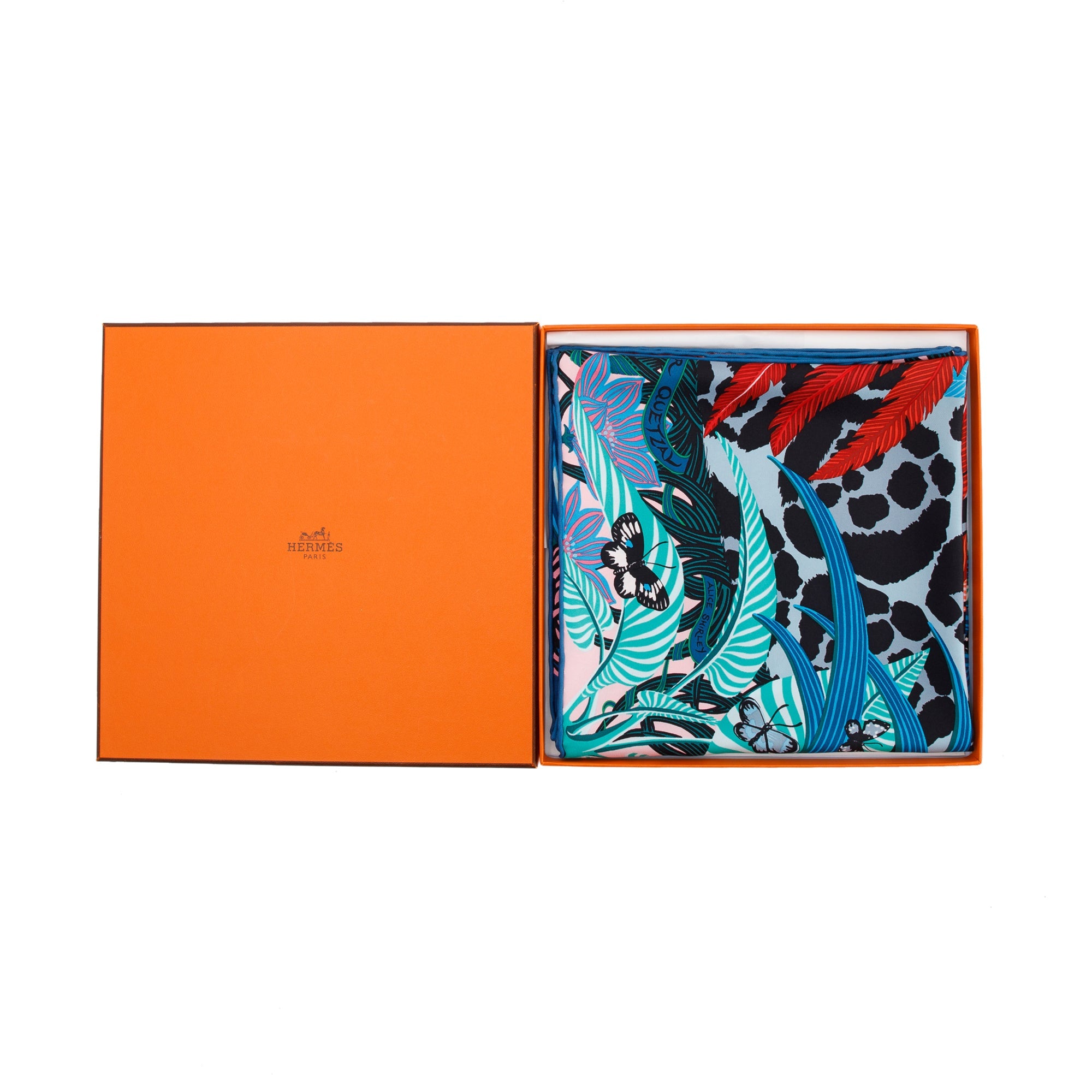 Hermes 'Jaguar Quetzal by Alice Shirley' Silk Scarf 90 w/ Box