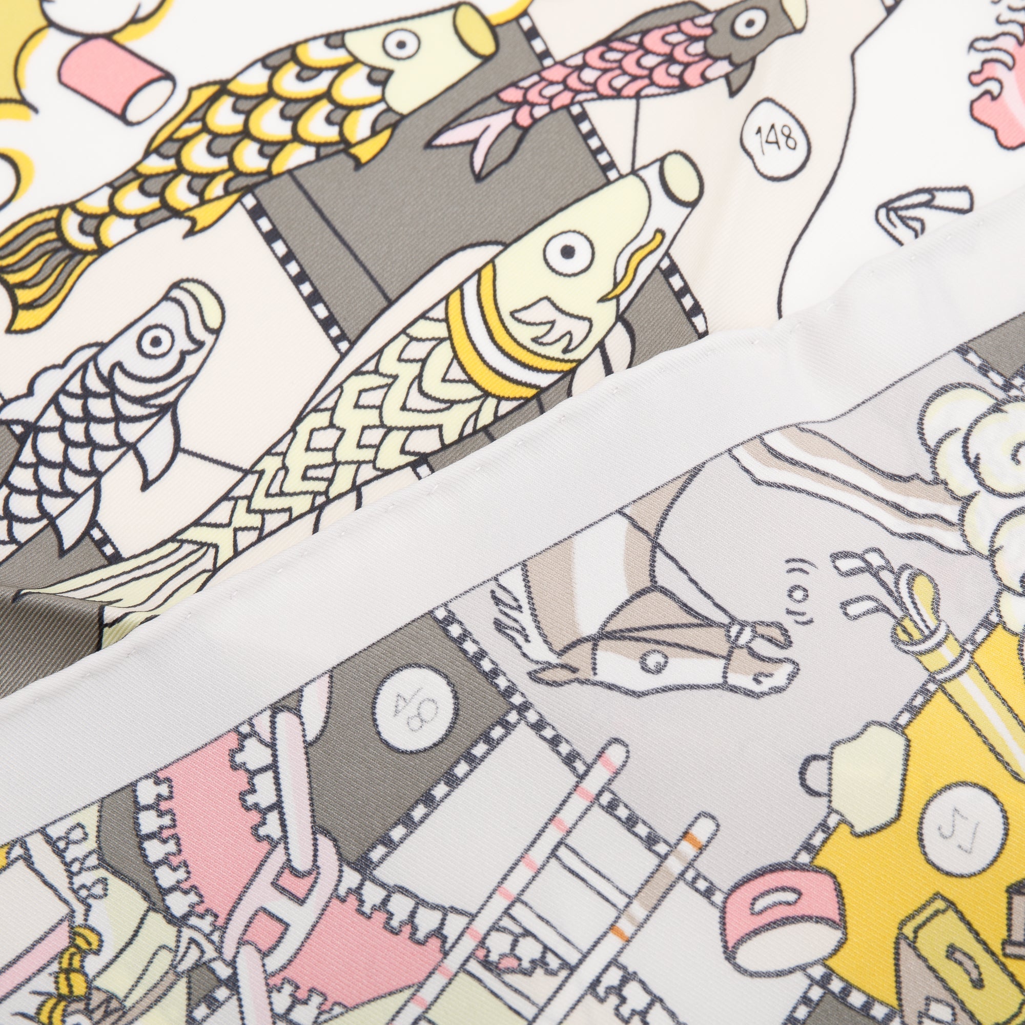 Hermes 'L'Epopee D'Hermes' White Multicolore Silk Scarf 70 w/ Box