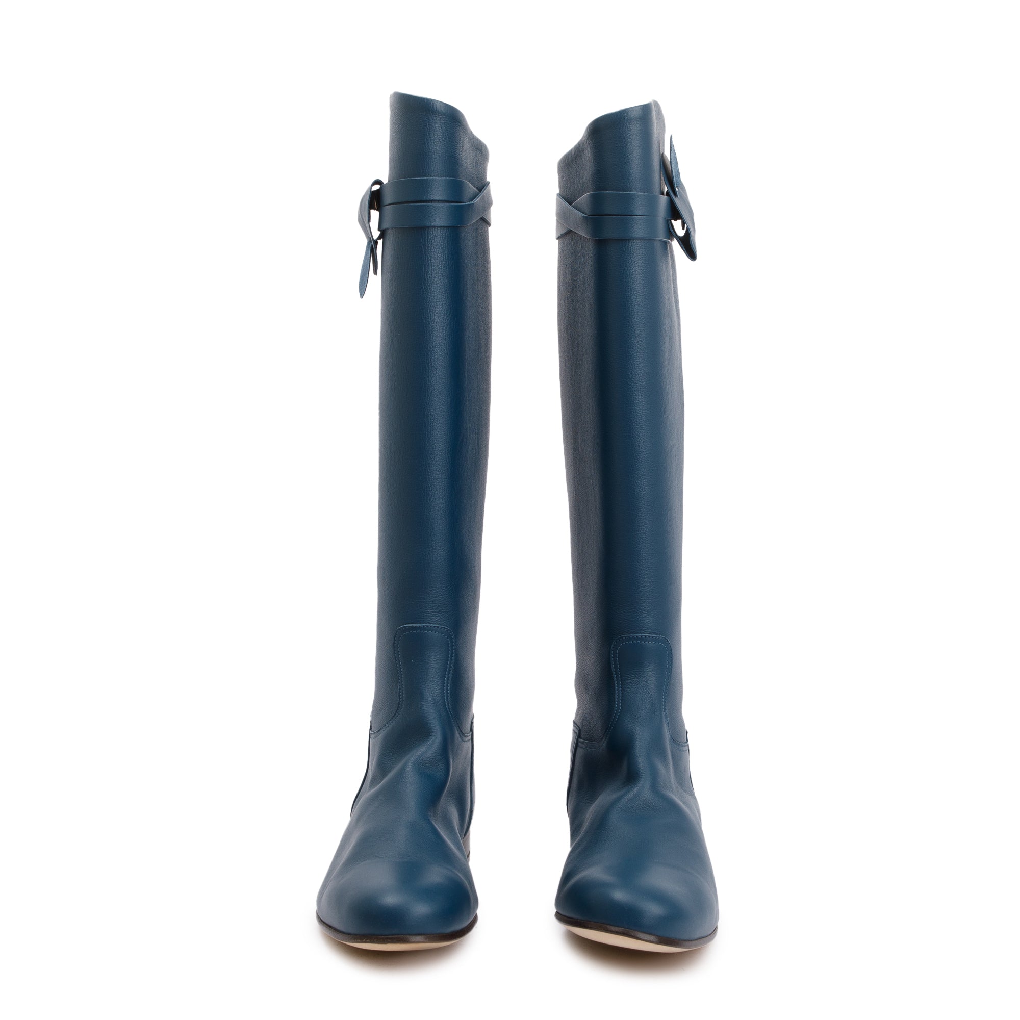 Hermes Maine Calfskin Leather Palladium Plated Collier de Chien Riding Boots, Size 38