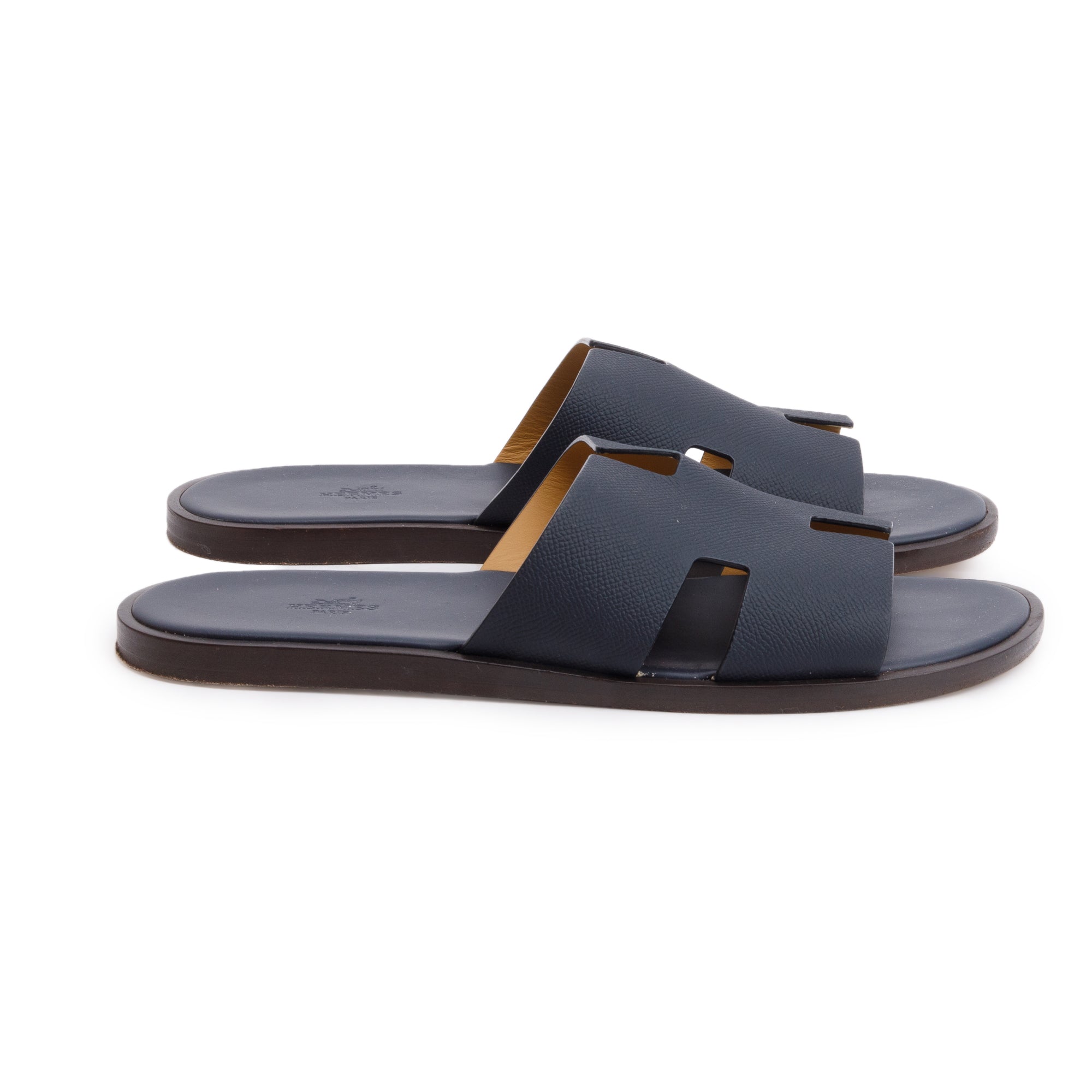 Hermes Maine Veau Epsom Leather Mens Izmir Sandals, Size 44 w/ Box