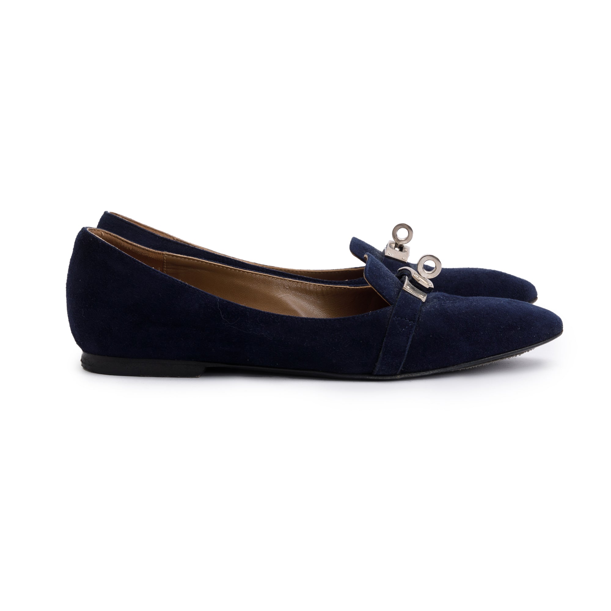 Hermes Marine Velvet Pegase Flat Shoes, Size 35