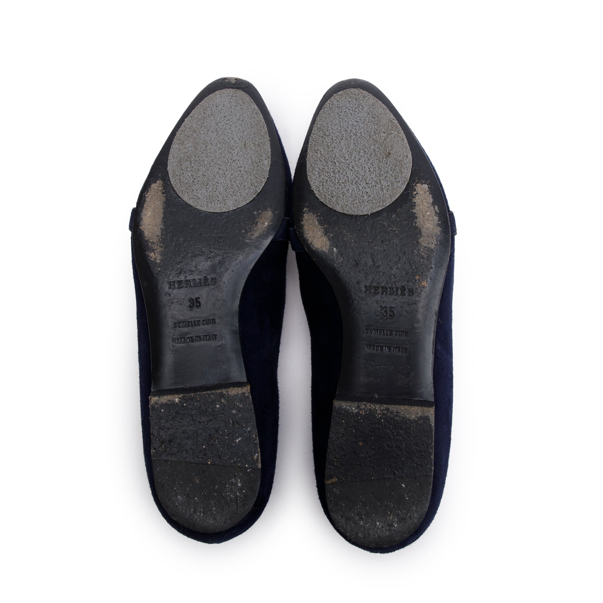 Hermes Marine Velvet Pegase Flat Shoes, Size 35