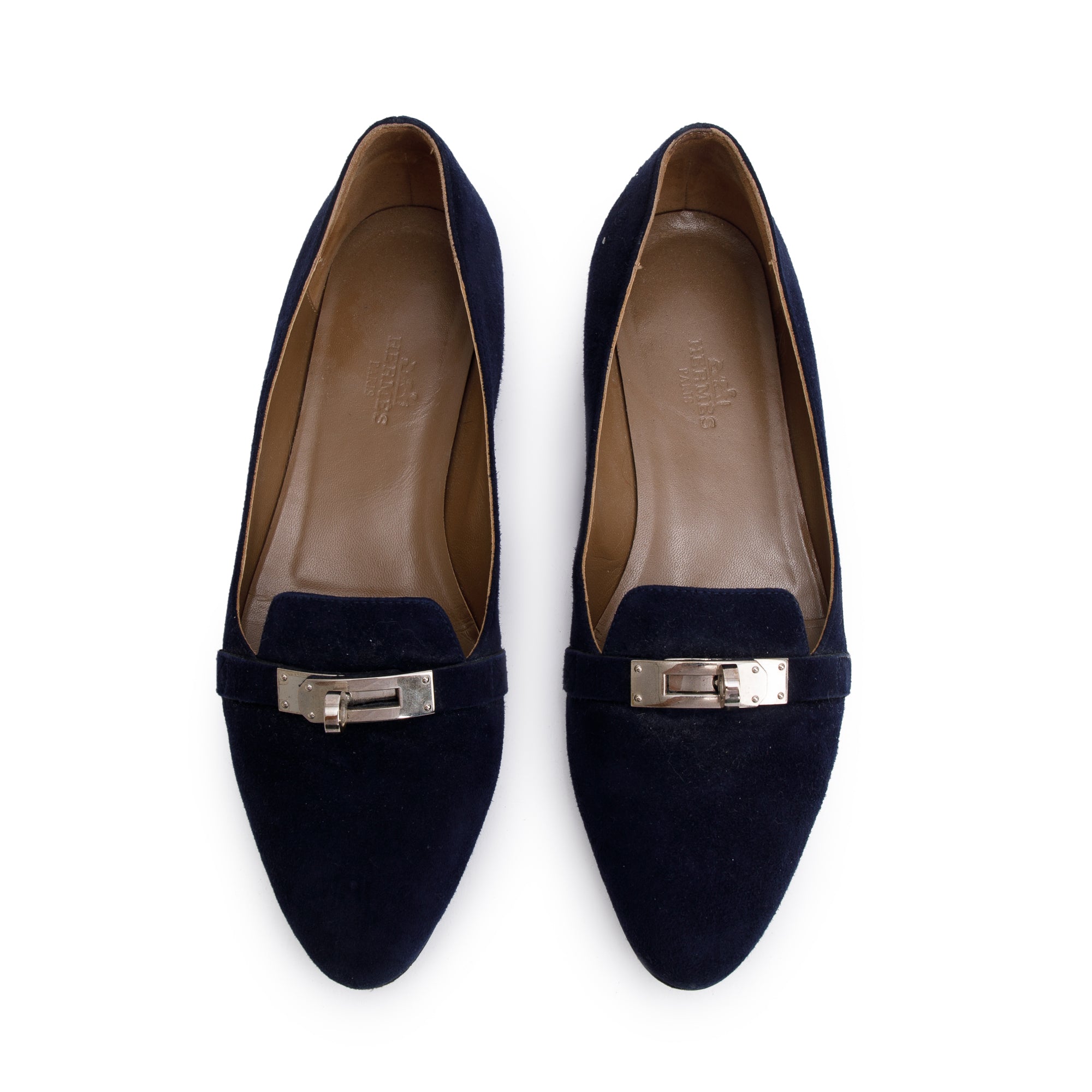 Hermes Marine Velvet Pegase Flat Shoes, Size 35