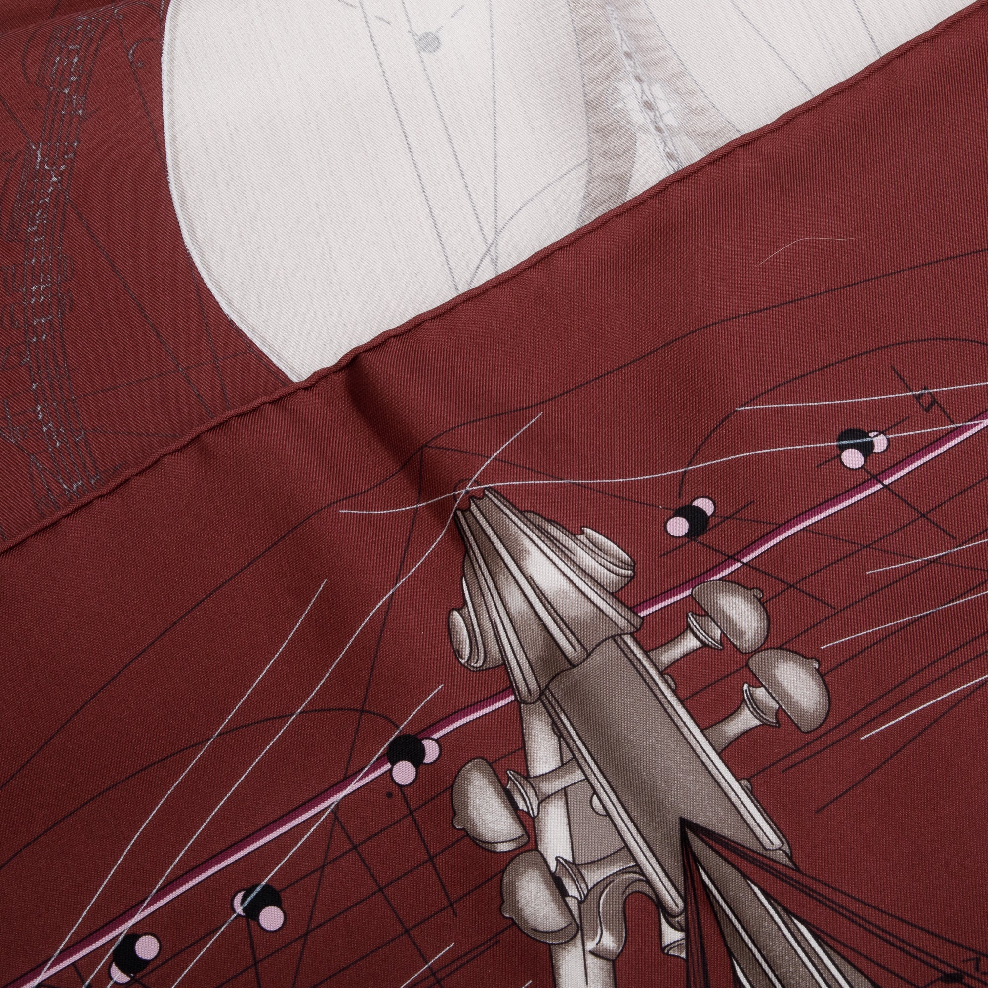 Hermes Maroon 'La Musique des Spheres' Silk Scarf 90 w/ Box