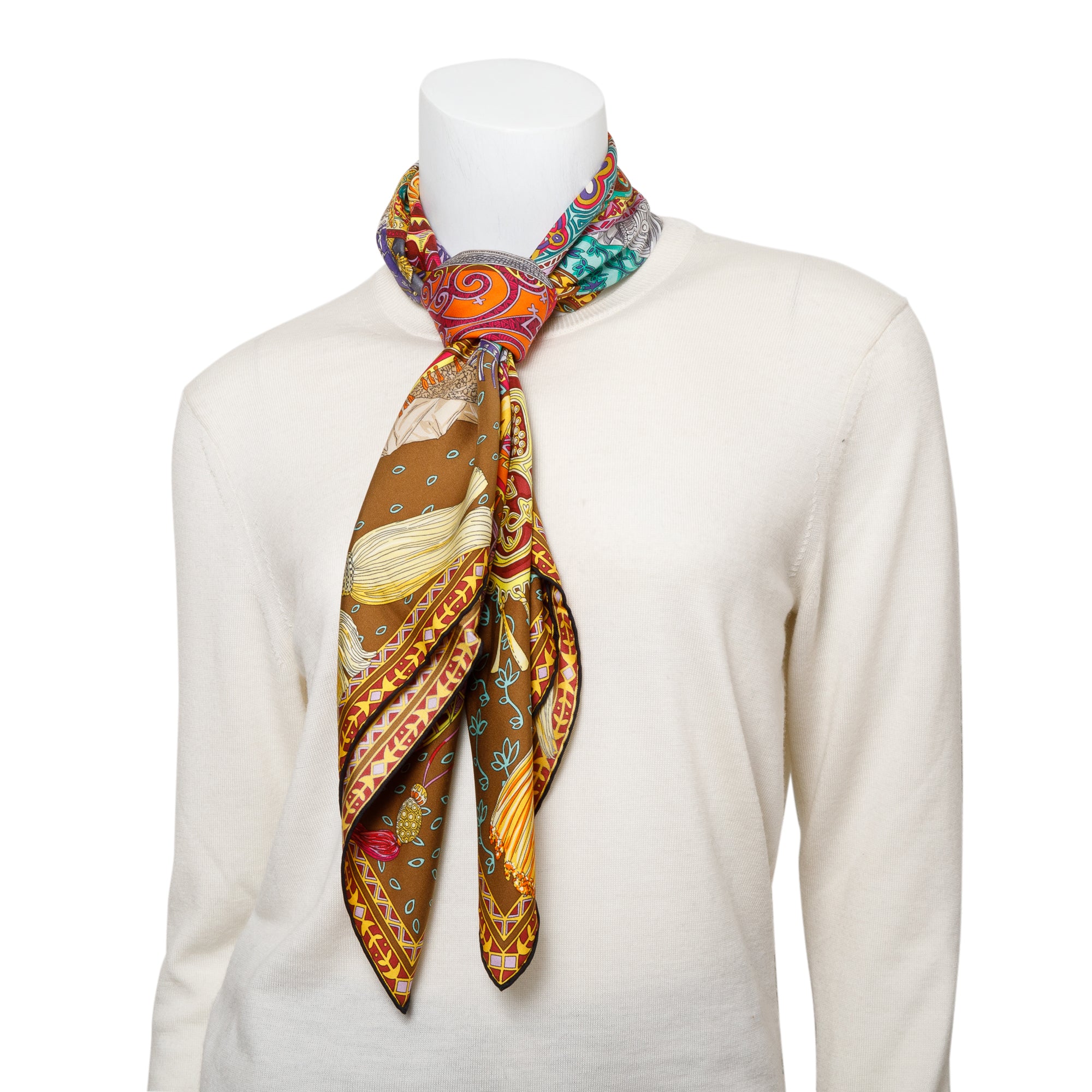 Hermes Multicolor 'Cavalieres Du Caucase' Silk Scarf 90 w/ Box