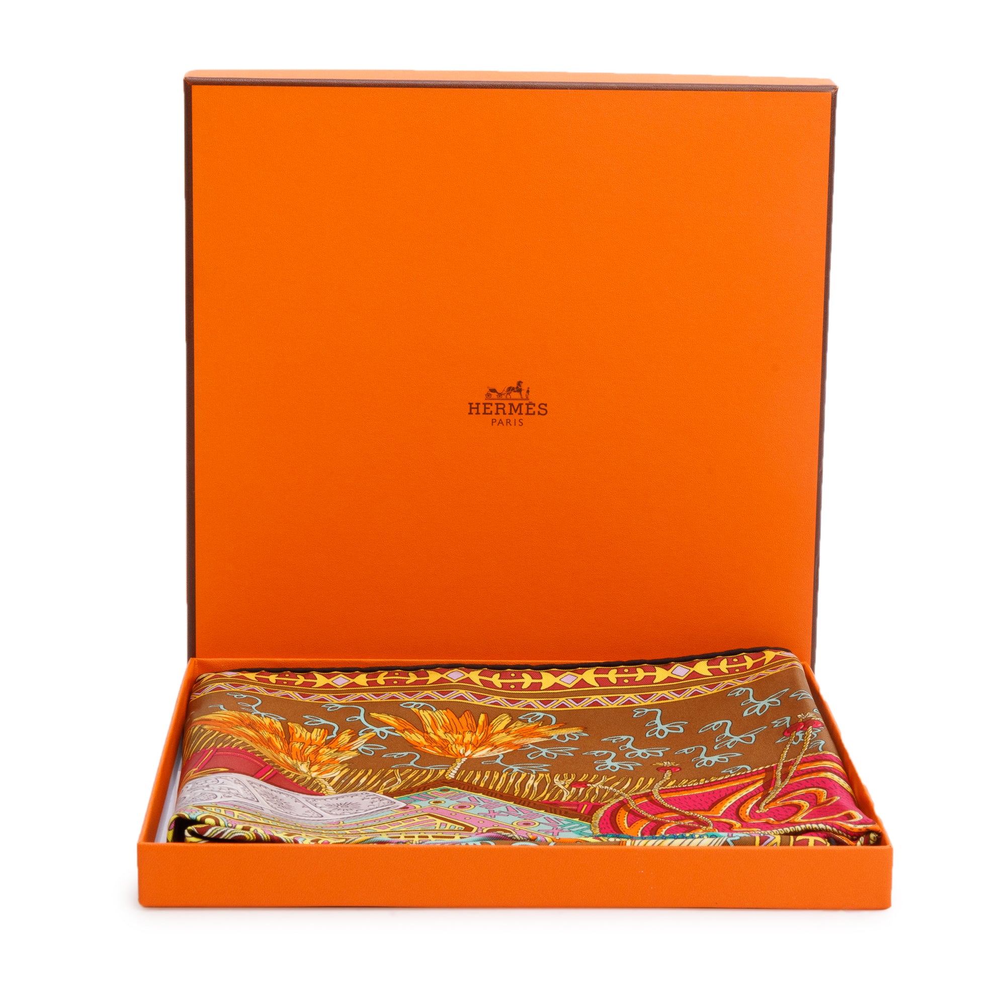 Hermes Multicolor 'Cavalieres Du Caucase' Silk Scarf 90 w/ Box