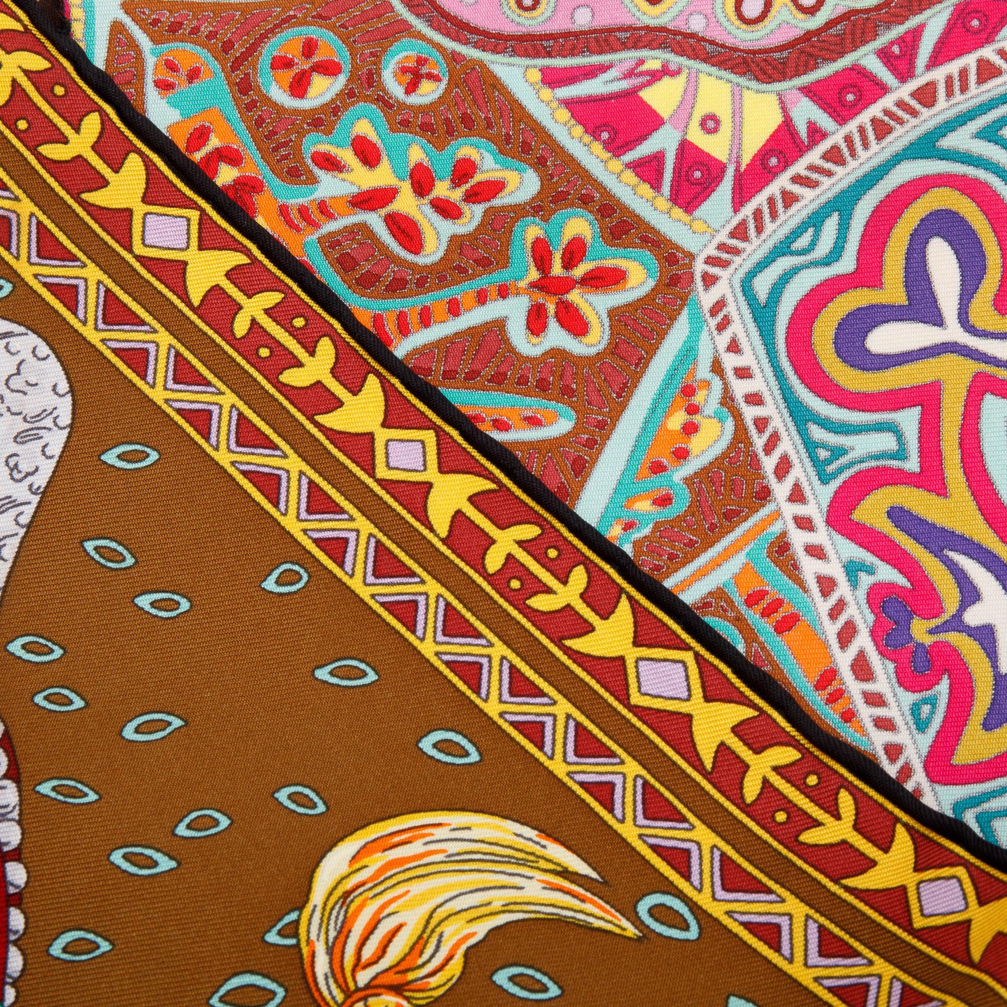 Hermes Multicolor 'Cavalieres Du Caucase' Silk Scarf 90 w/ Box