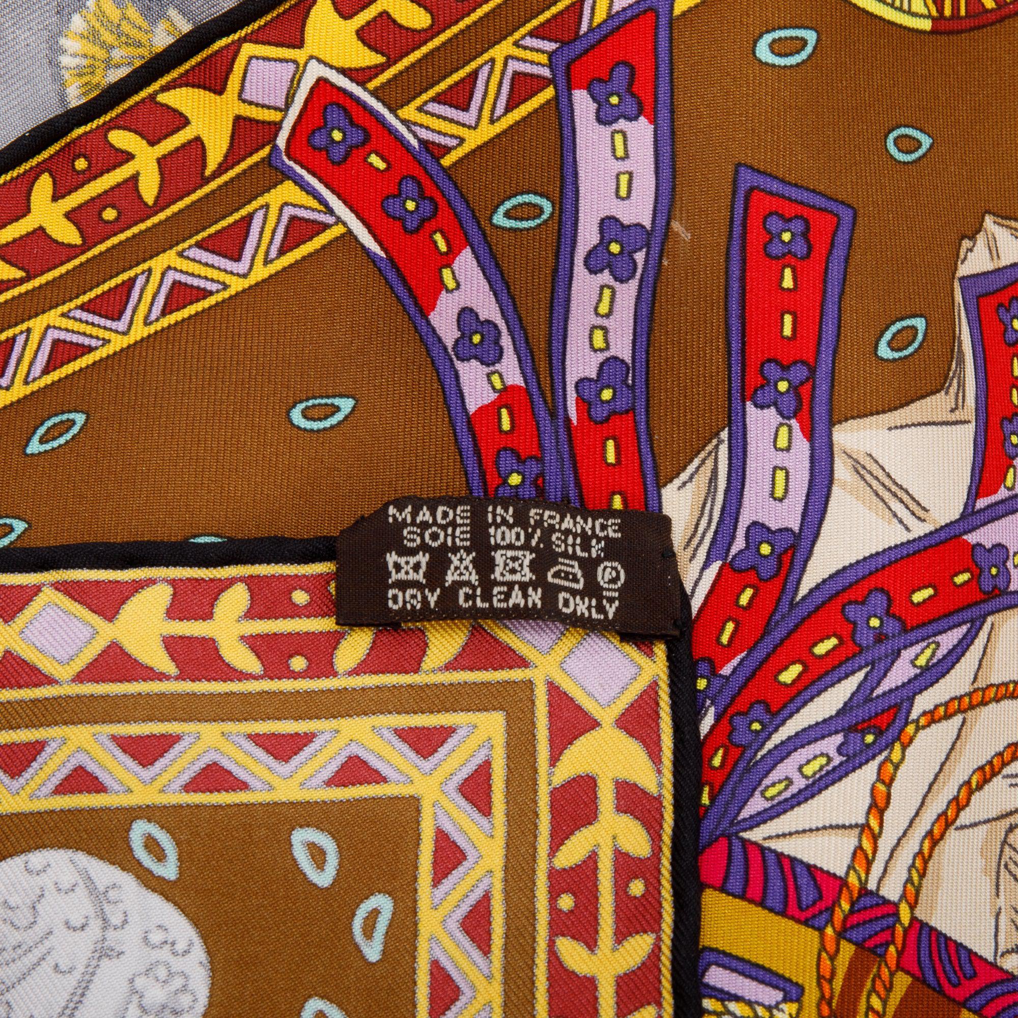 Hermes Multicolor 'Cavalieres Du Caucase' Silk Scarf 90 w/ Box