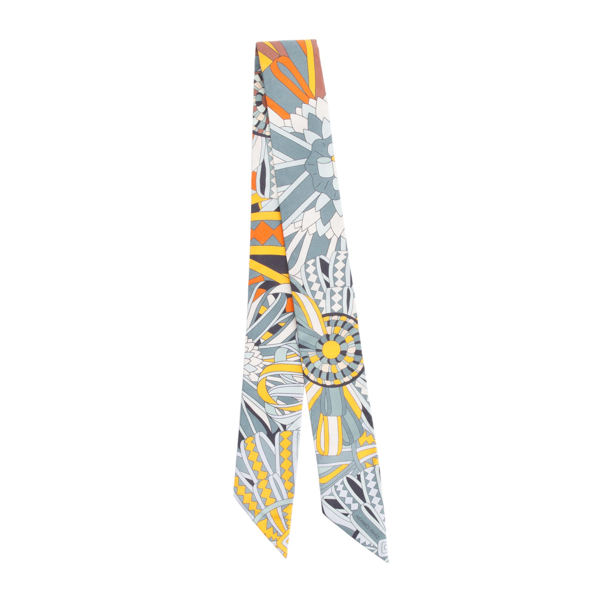 Hermes Multicolor 'Les Flots Du Cheval' Silk Twilly w/ Box