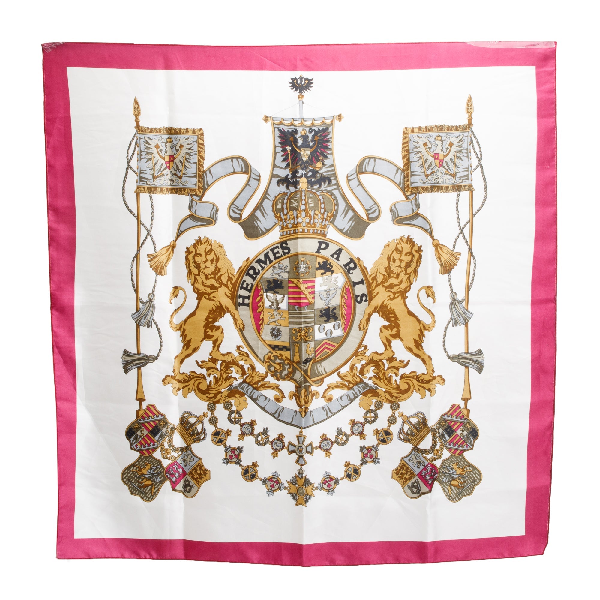 Hermes Multicolor d 'Lion Crest' Silk Scarf 90