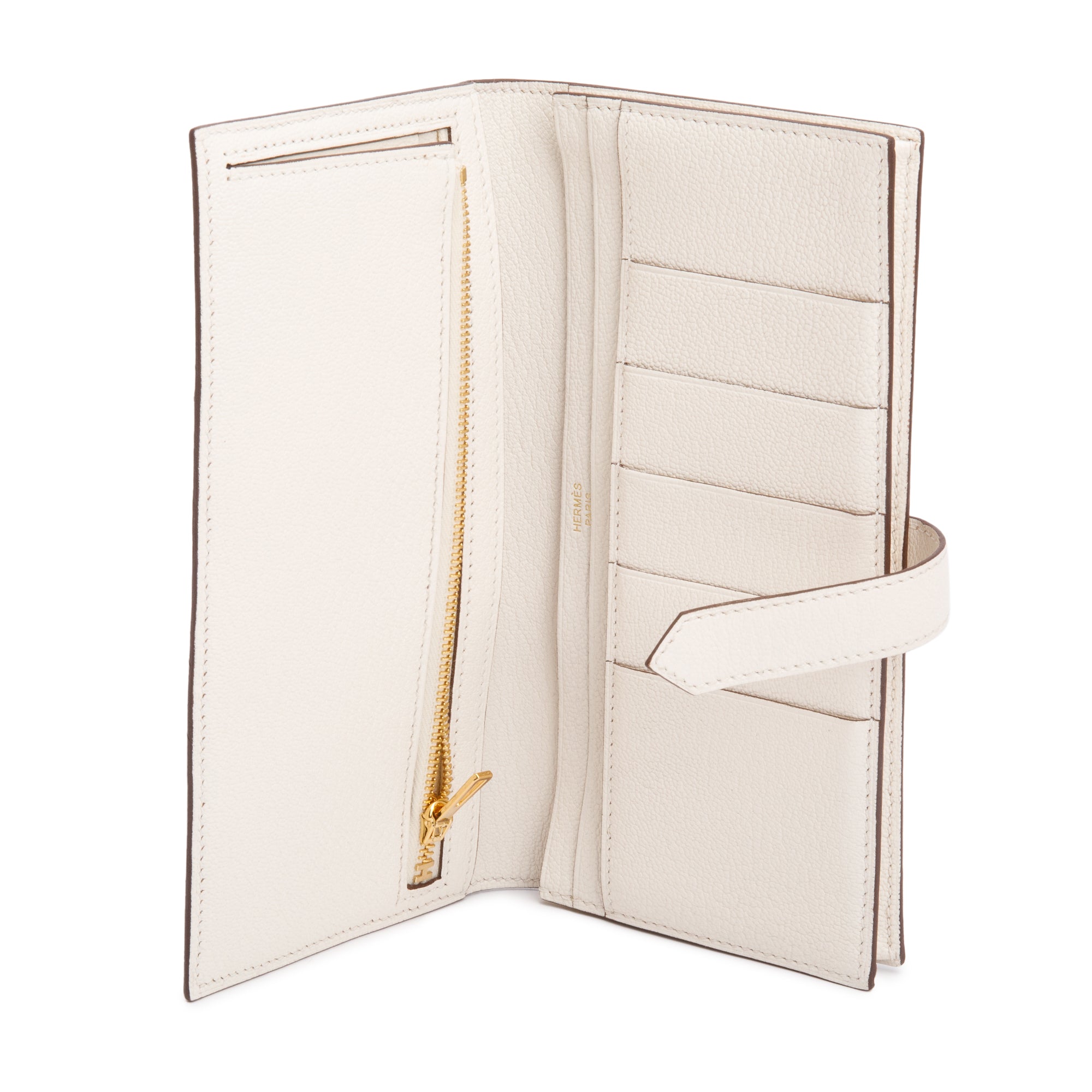 Hermes Mushroom Chevre Mysore Leather Bearn Gusset Wallet w/ Box