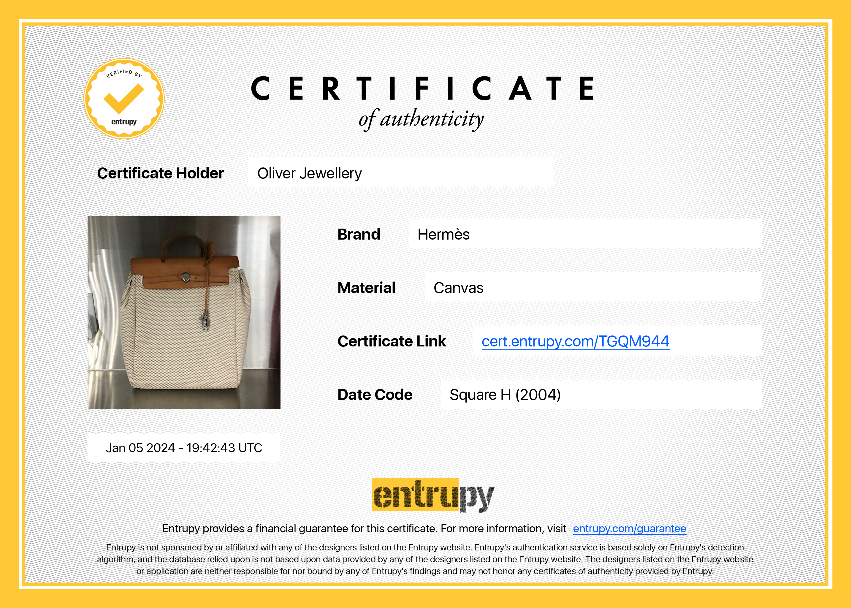 Hermes Natural Toile Vache Calfskin Herbag Backpack