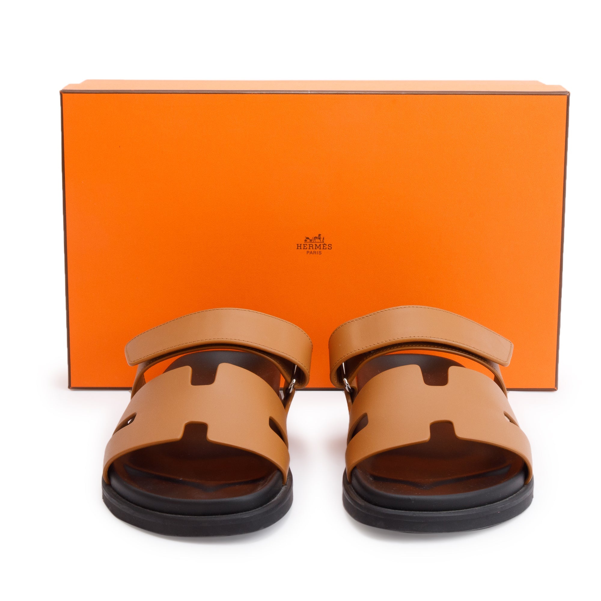 Hermes Naturel Veau Calfskin Leather Chypre Sandals, Size 42 w/ Box