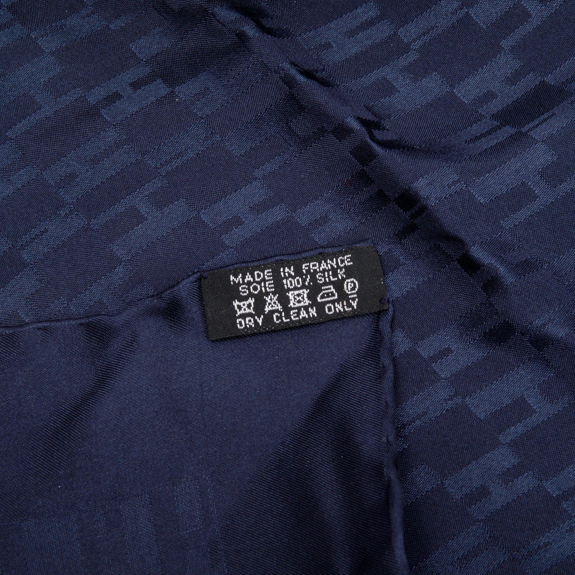 Hermes Navy 'Faconnee Grand H' Pocket Square Silk Scarf 45 w/ Box