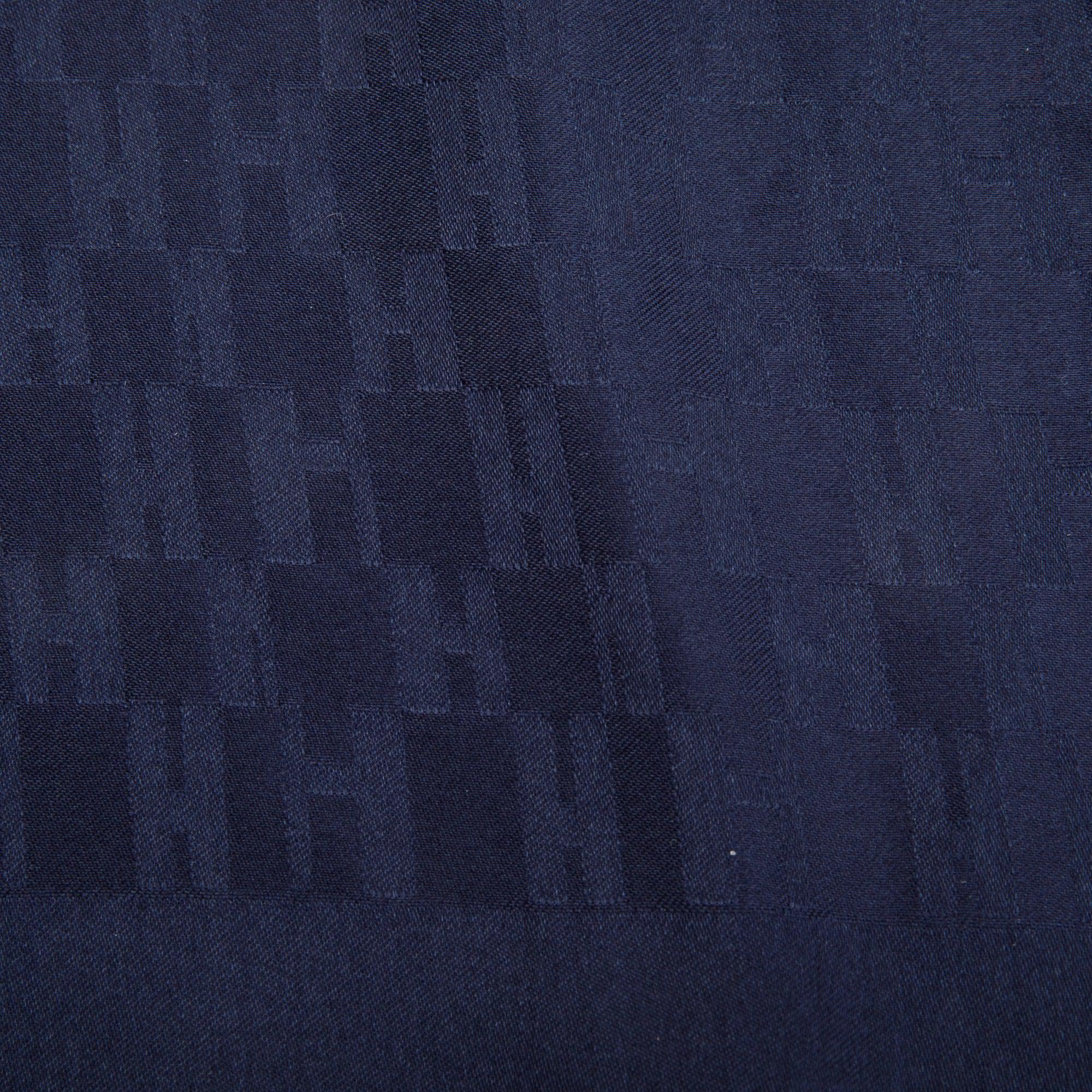 Hermes Navy 'Faconnee Grand H' Pocket Square Silk Scarf 45 w/ Box