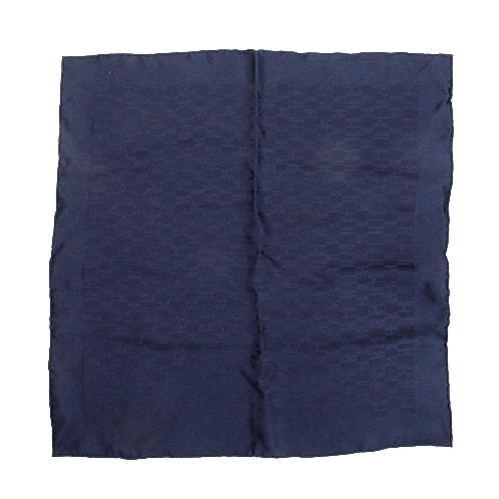Hermes Navy 'Faconnee Grand H' Pocket Square Silk Scarf 45 w/ Box