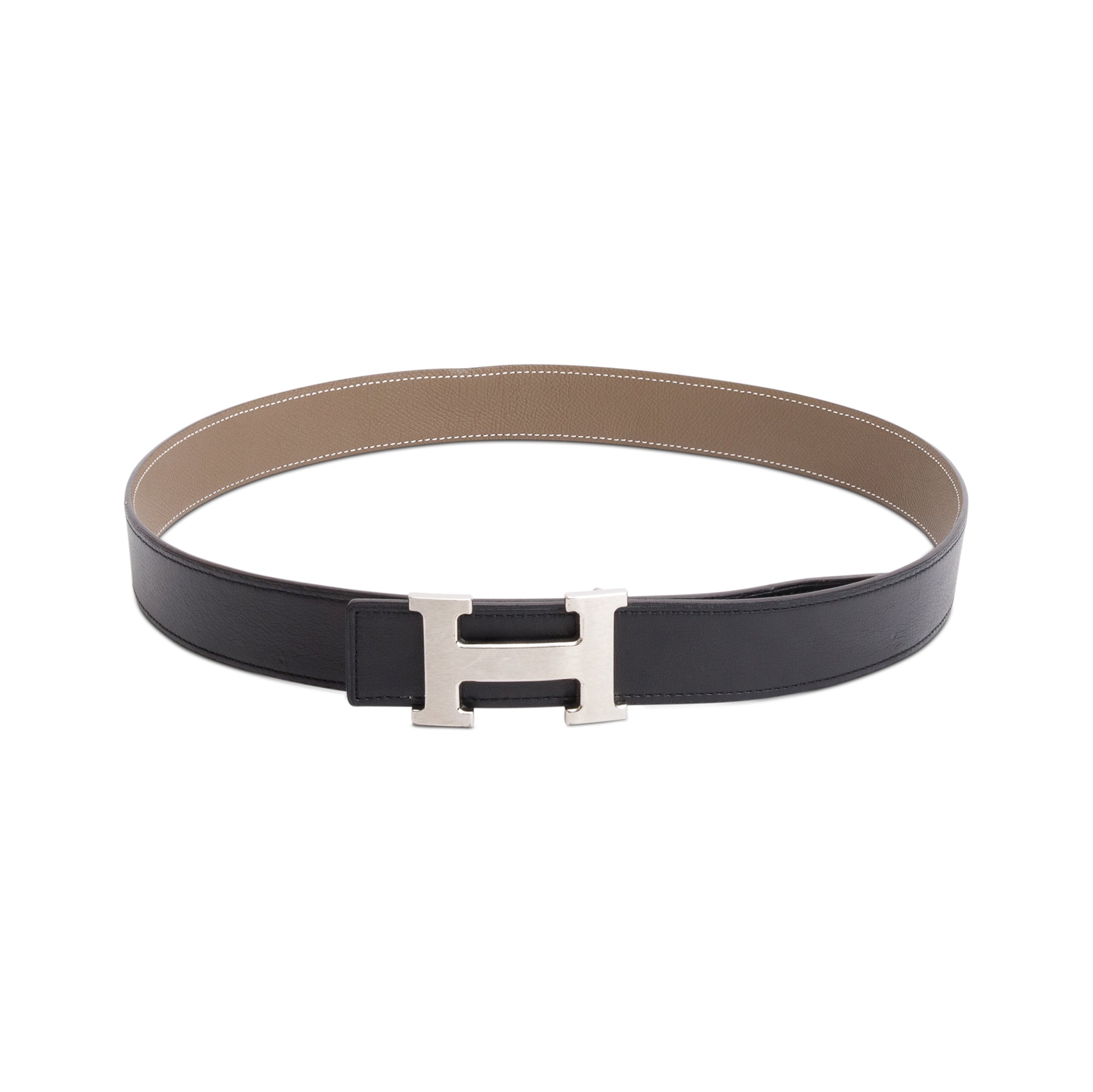 Hermes Noir Box Etain Togo Leather Reversible 32 mm H Belt Kit, Size 90 w/ Box