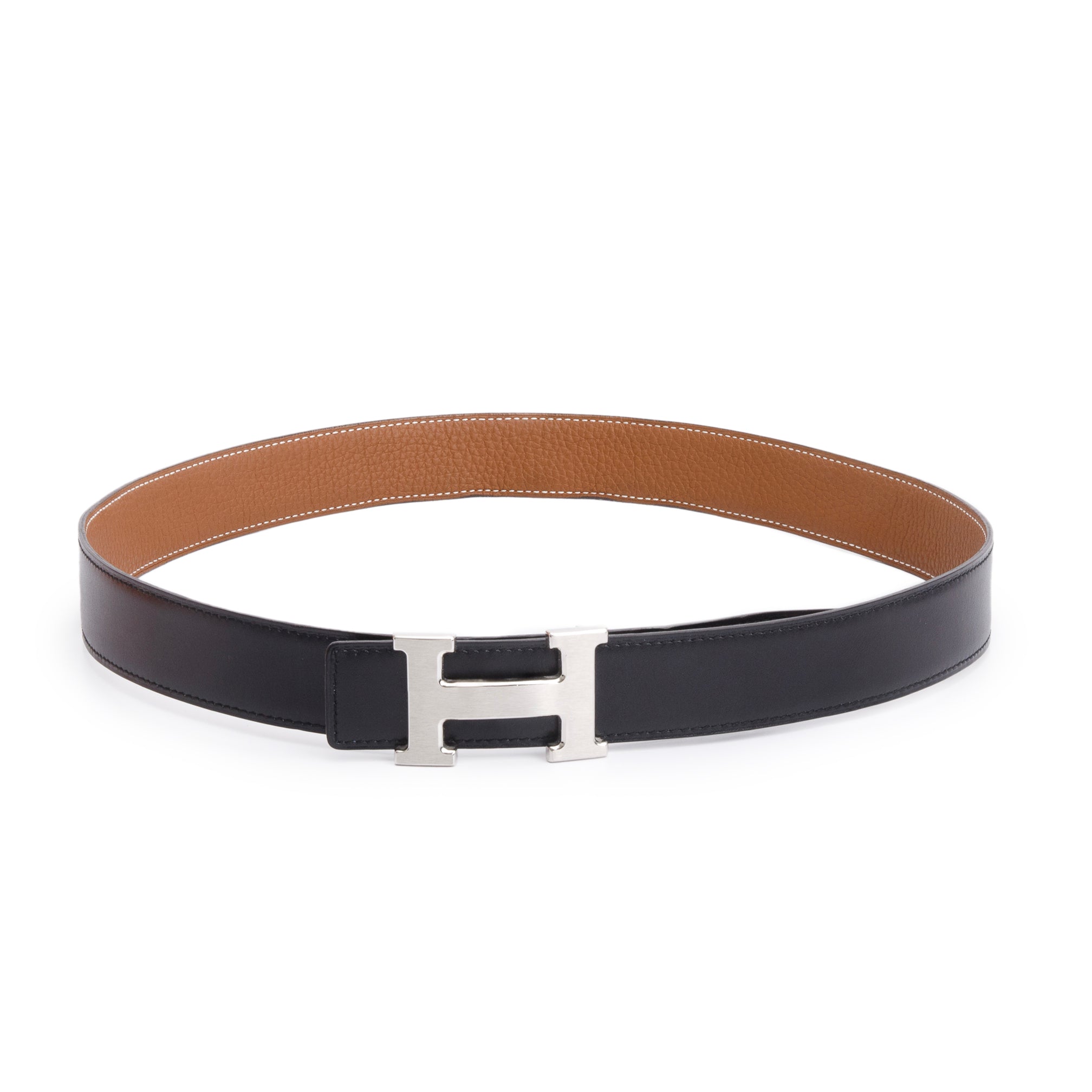 Hermes Noir Box Gold Togo Leather Reversible 32 mm H Belt Kit, Size 90 w/ Box