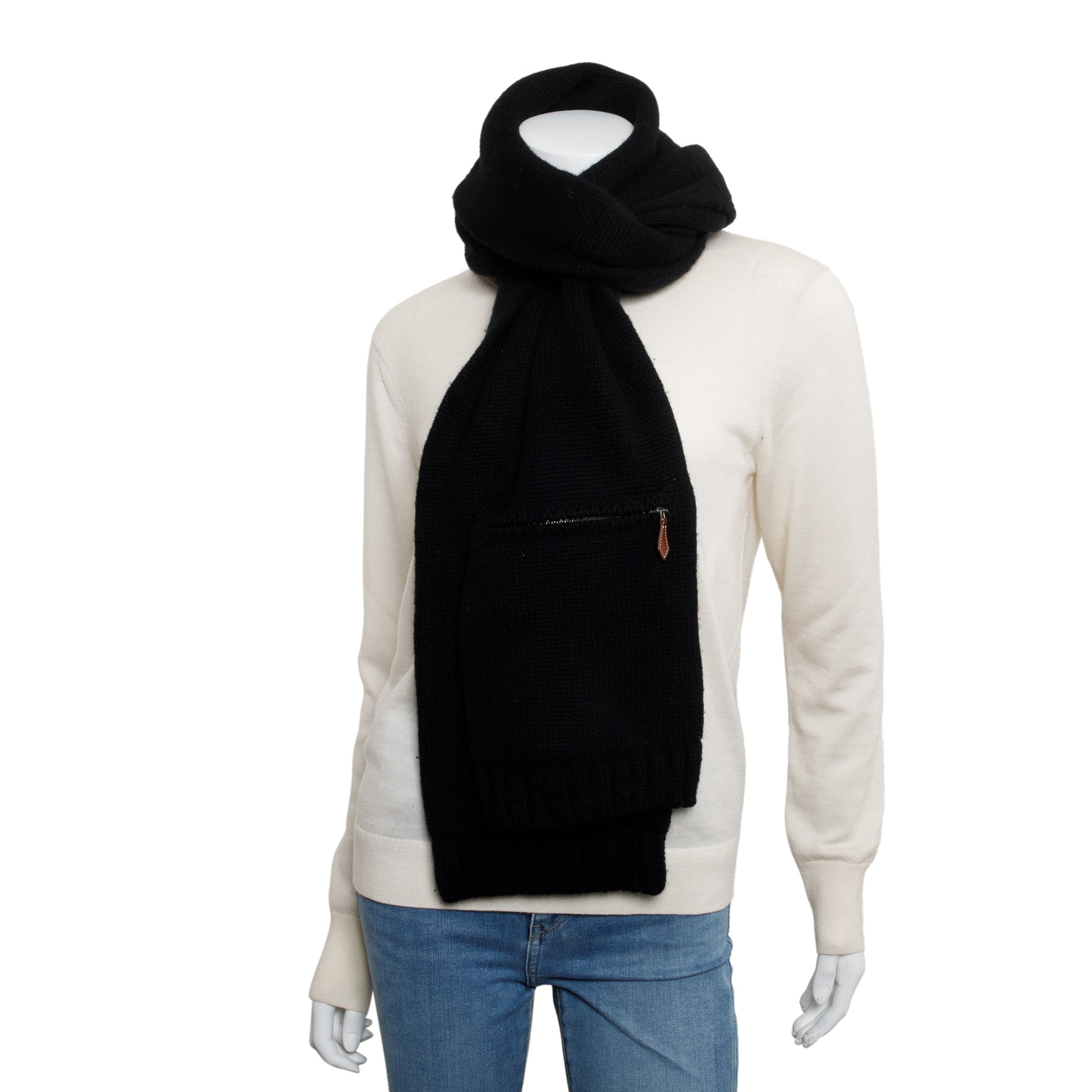 Hermes Noir Cashmere Zip Pocket Muffler