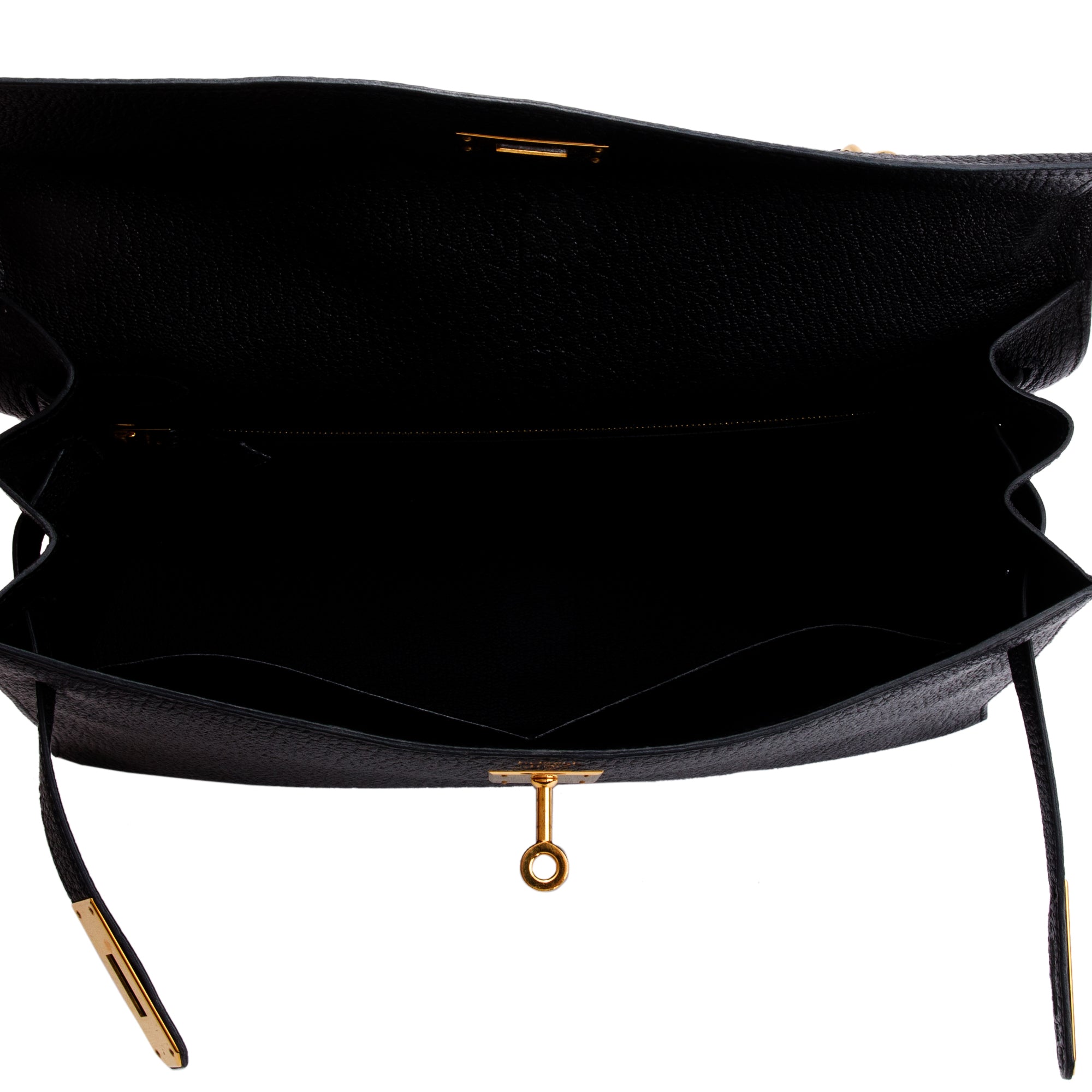 Hermes Noir Goatskin Kelly Sellier II 32 w/ Strap