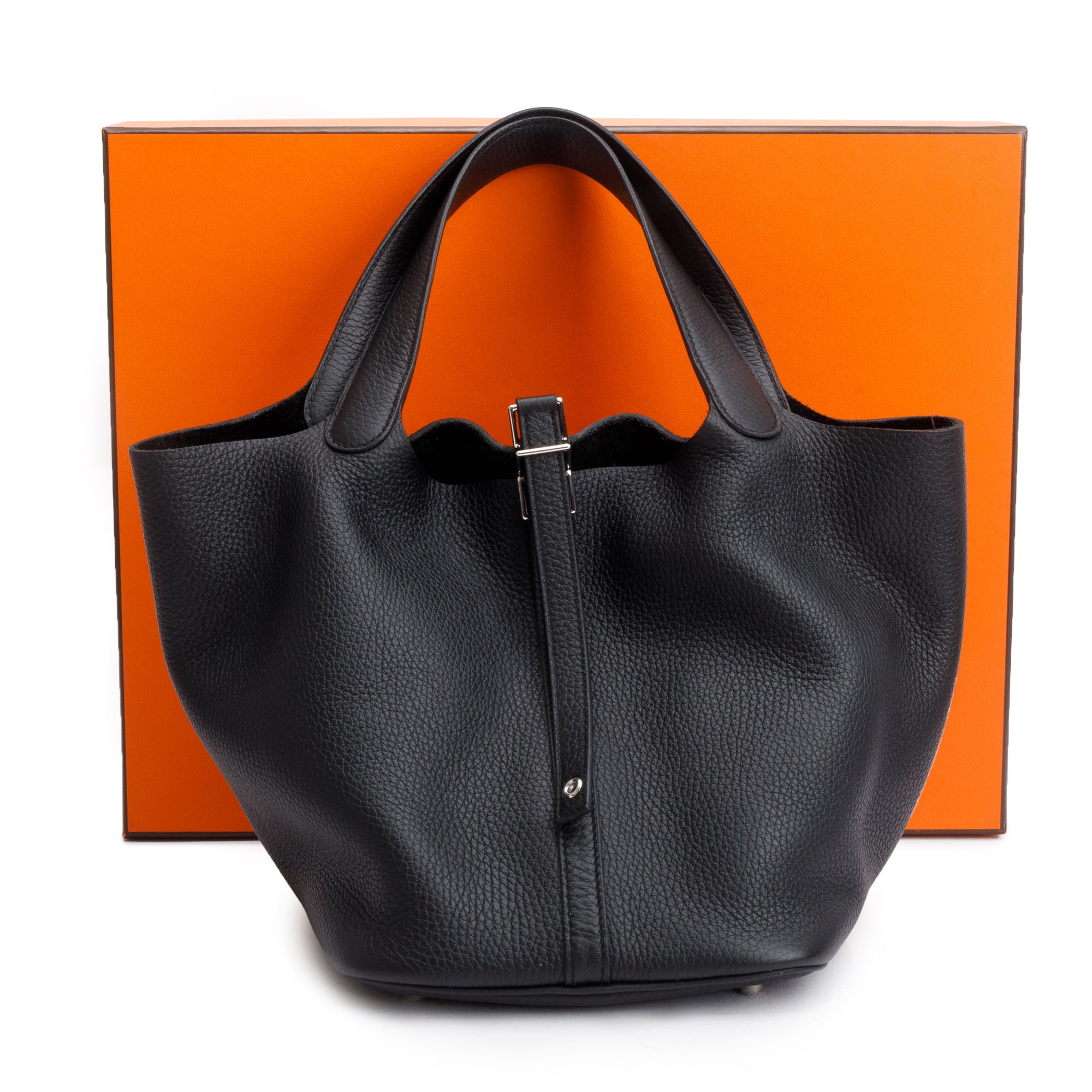 Hermes Noir So Black Taurillon Clemence Picotin Lock 22 w/ Box