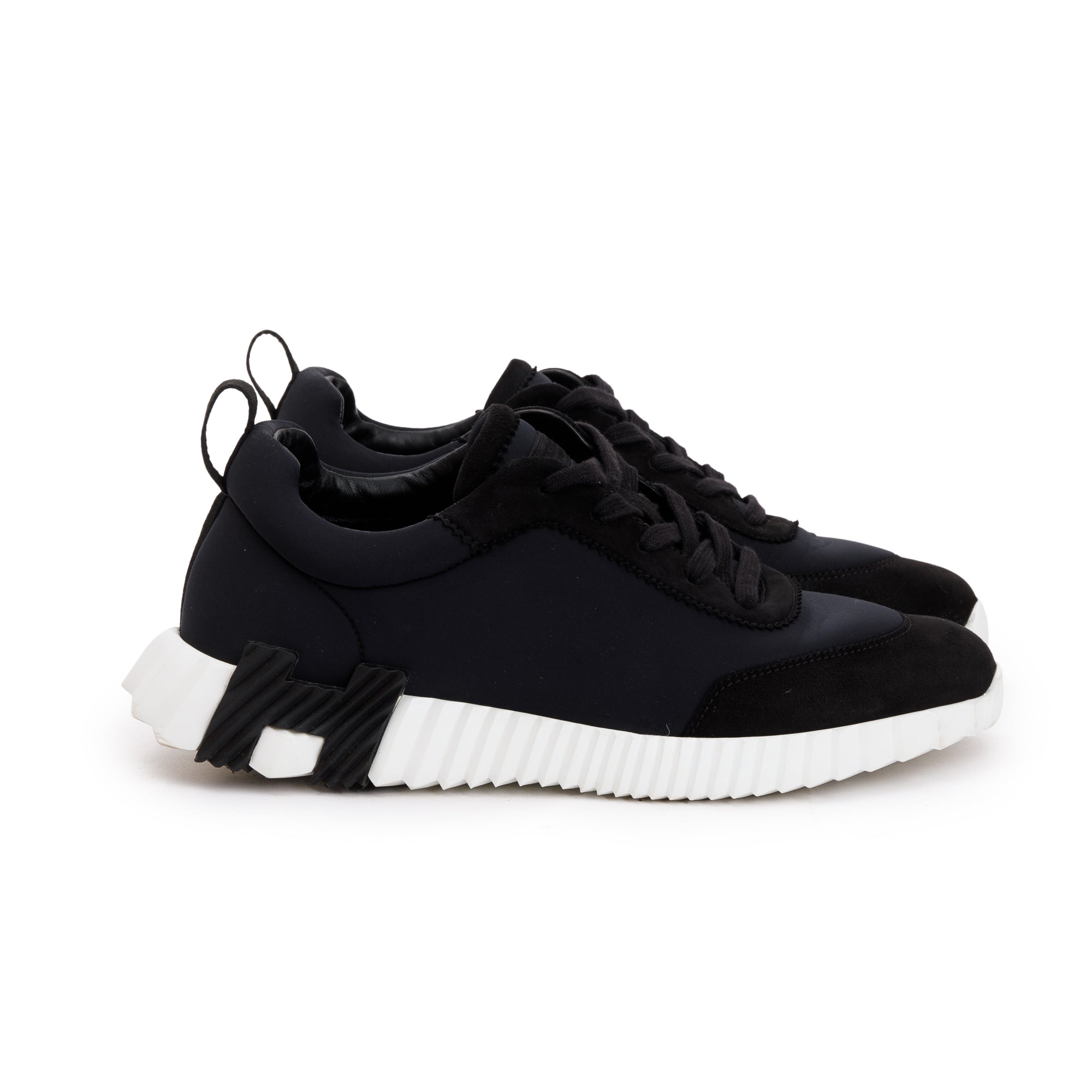 Hermes Noir Technical Mesh & Suede Goatskin Bouncing Sneakers, Size 41 w/ Box