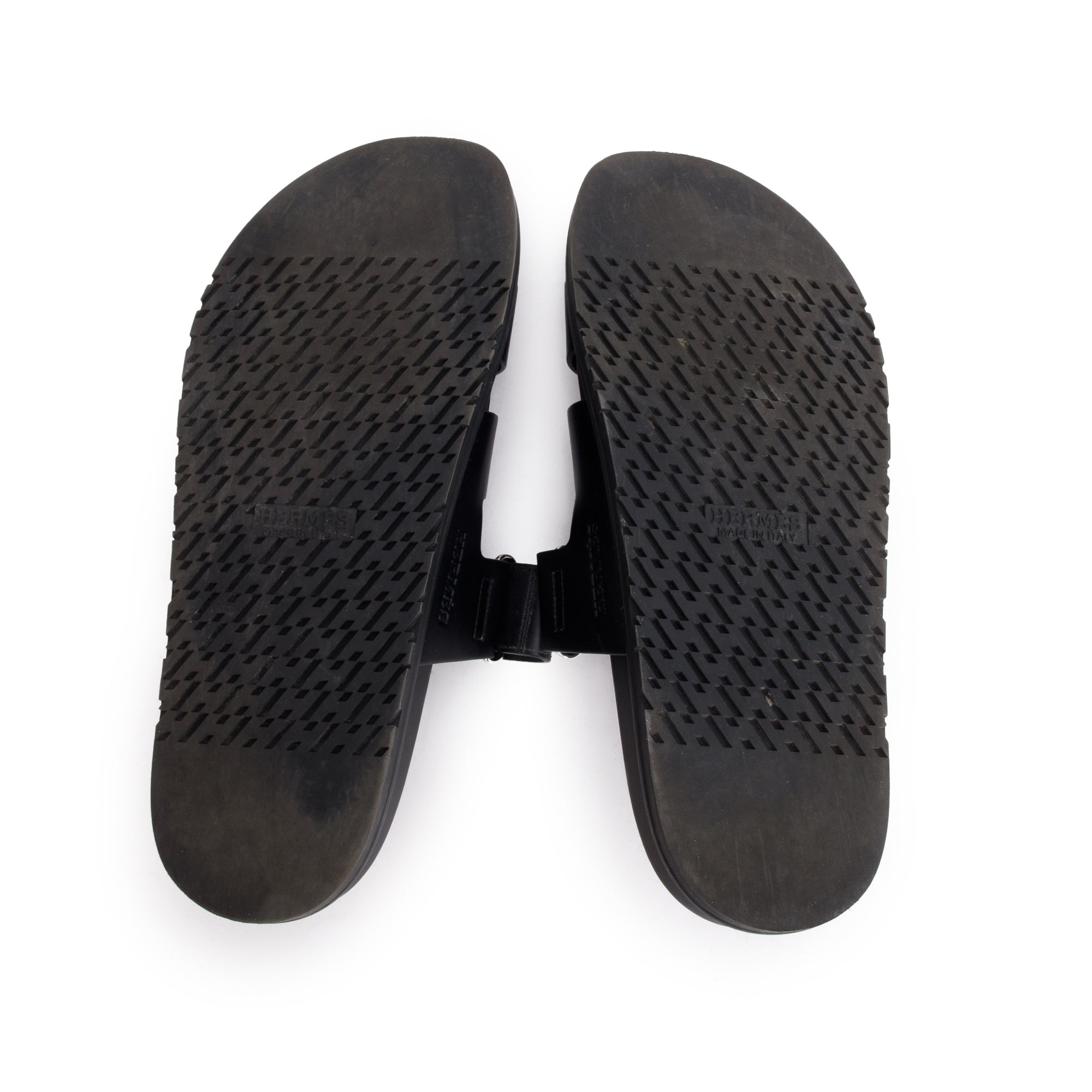 Hermes Noir Veau Calfskin Leather Chypre Sandals, Size 42 w/ Box