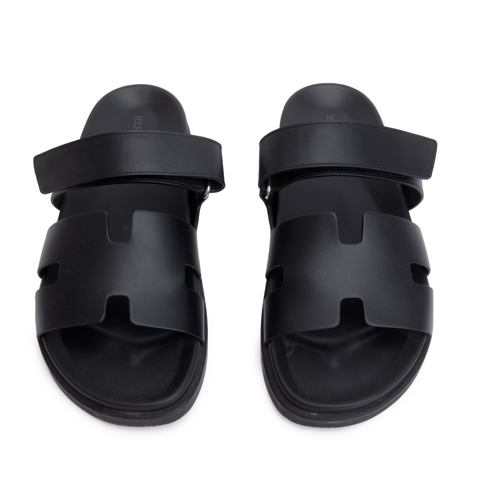 Hermes Noir Veau Calfskin Leather Chypre Sandals, Size 42 w/ Box