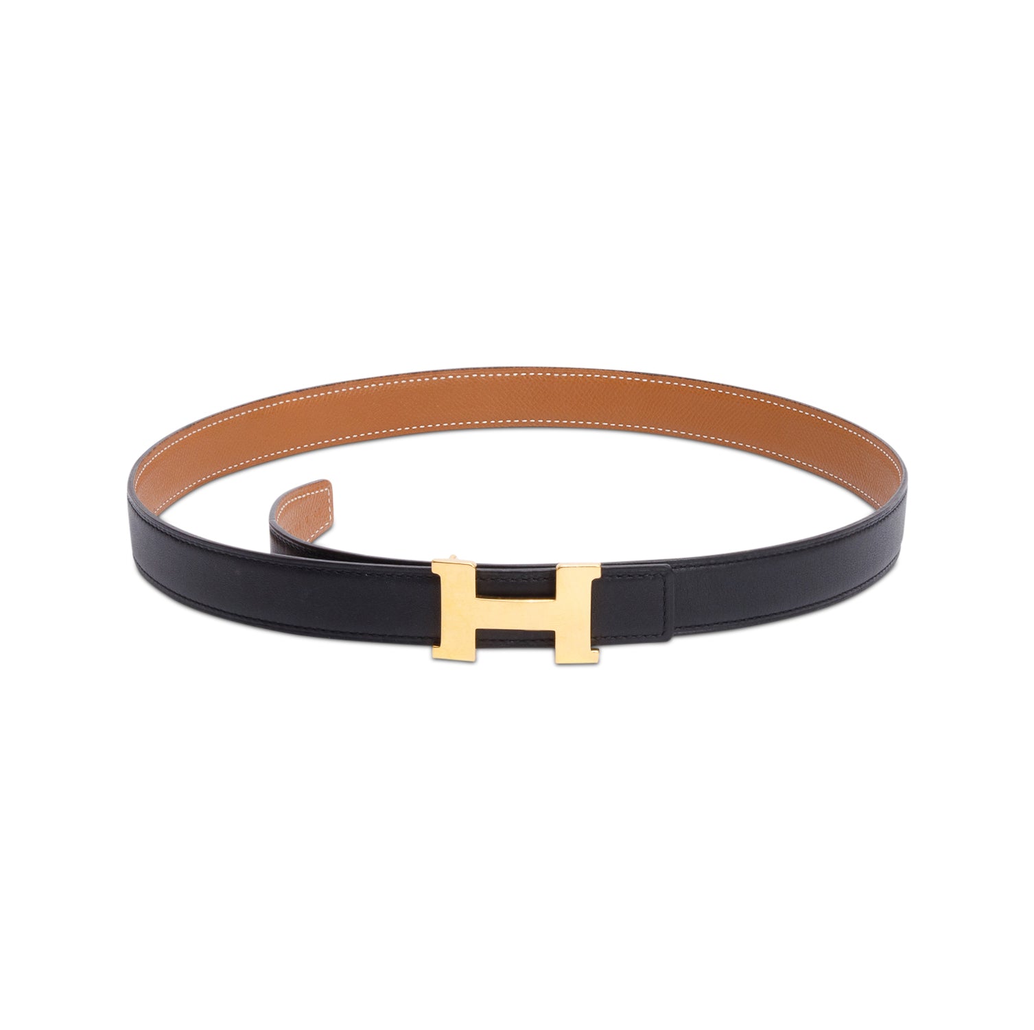 Hermes Noir/Gold Swift & Epsom Leather Reversible 24 MM Gold Plated H Belt Kit w/ Box