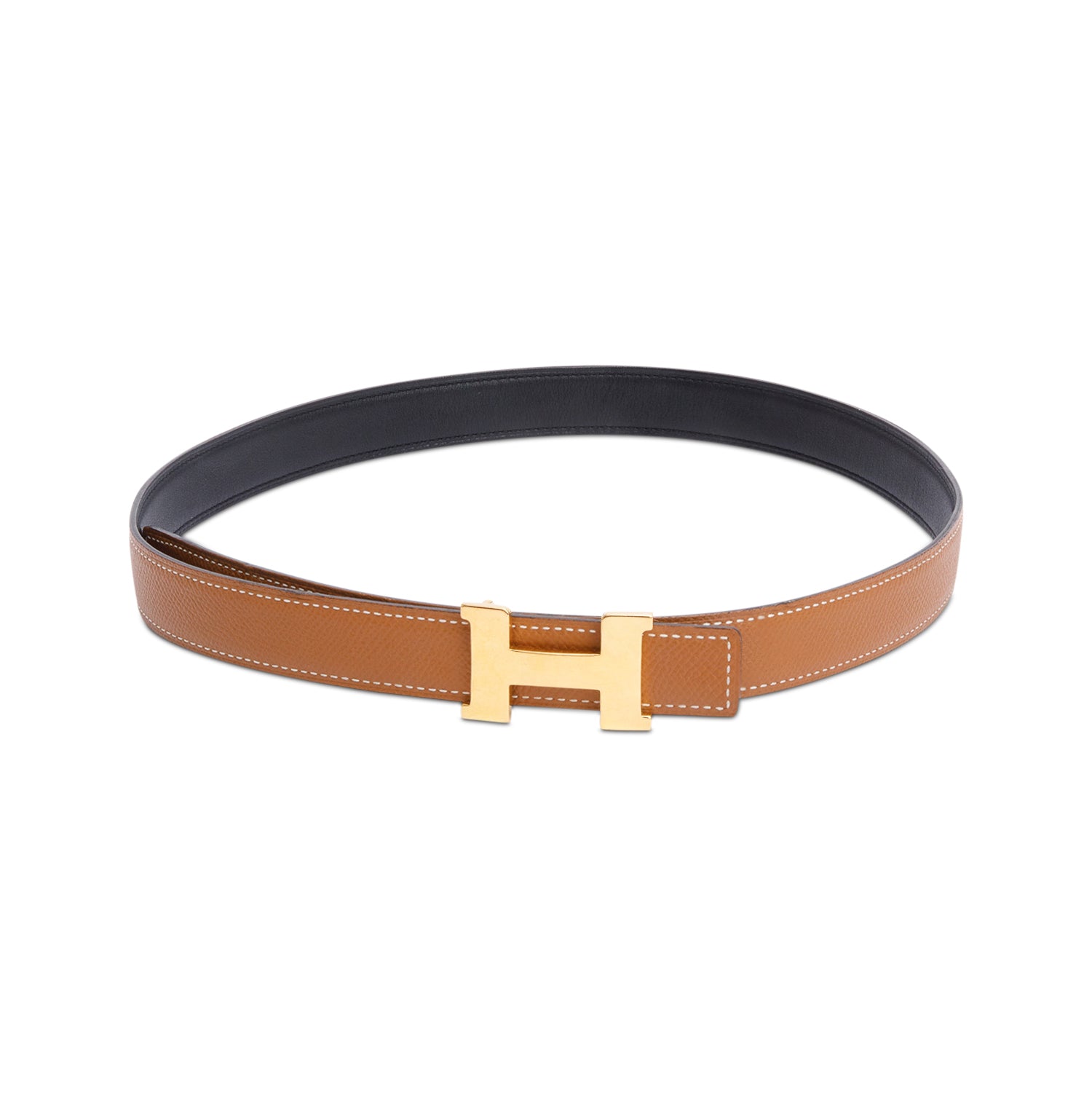 Hermes Noir/Gold Swift & Epsom Leather Reversible 24 MM Gold Plated H Belt Kit w/ Box