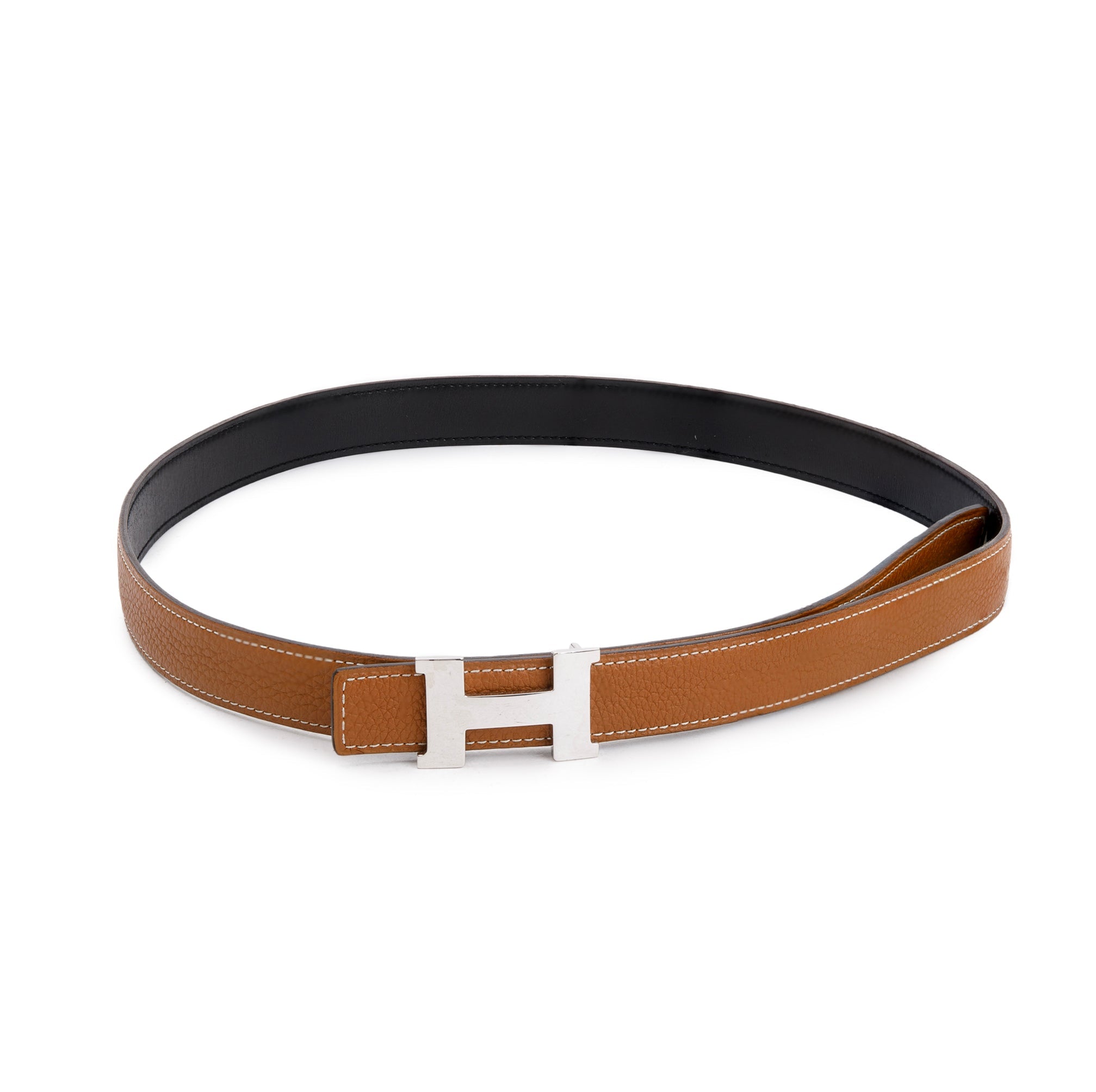 Hermes Noir/Gold Swift & Epsom Leather Reversible 24 MM Mini Palladium Plated H Belt Kit