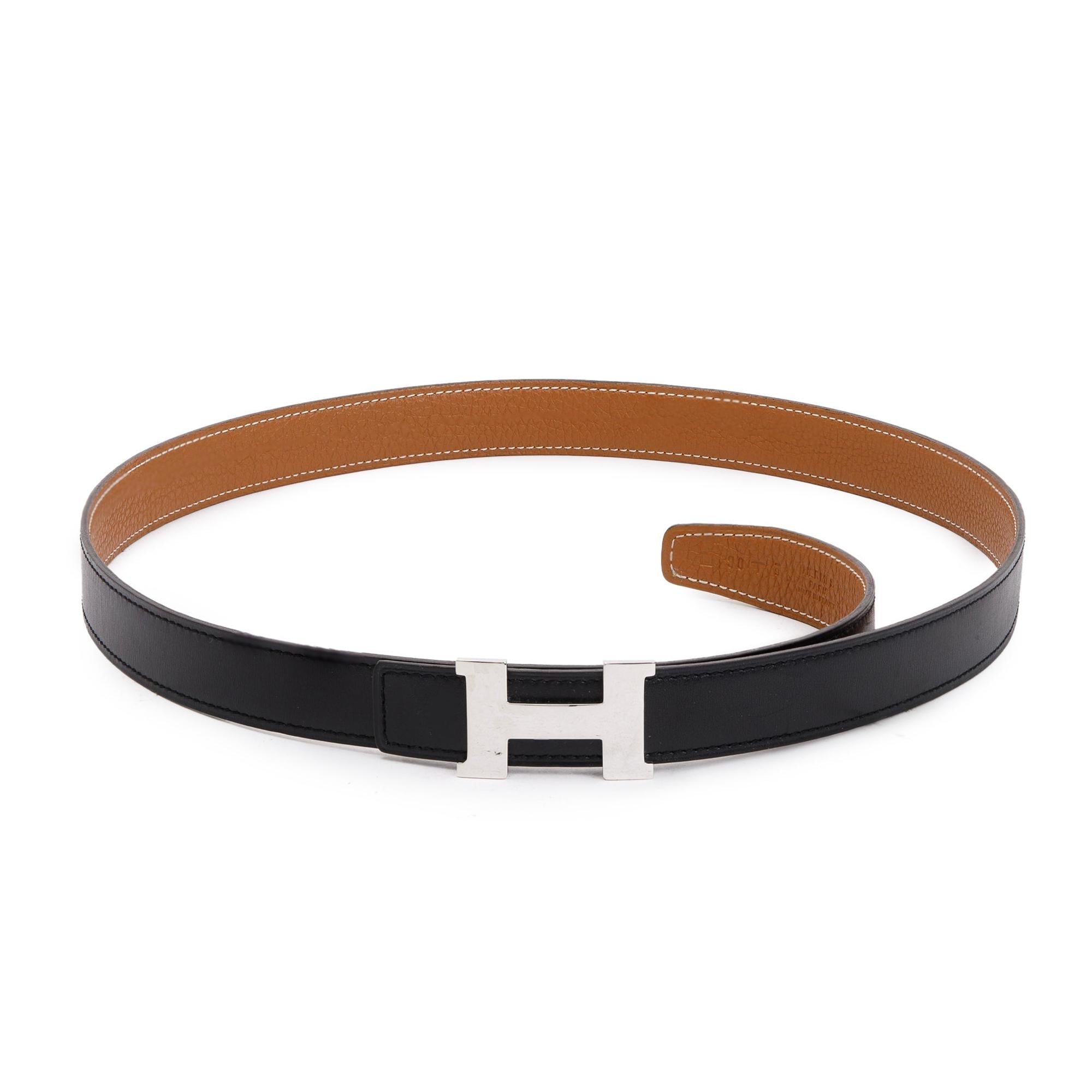 Hermes Noir/Gold Swift & Epsom Leather Reversible 24 MM Mini Palladium Plated H Belt Kit