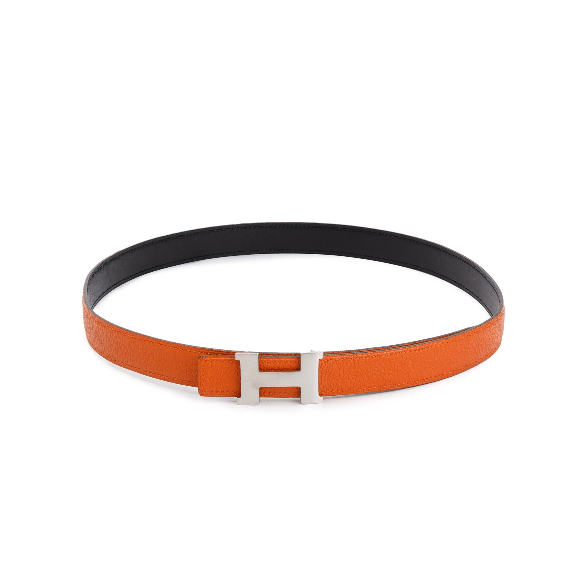 Hermes Noir/Orange Swift & Epsom Leather Reversible 24 MM Mini Palladium Plated H Belt Kit