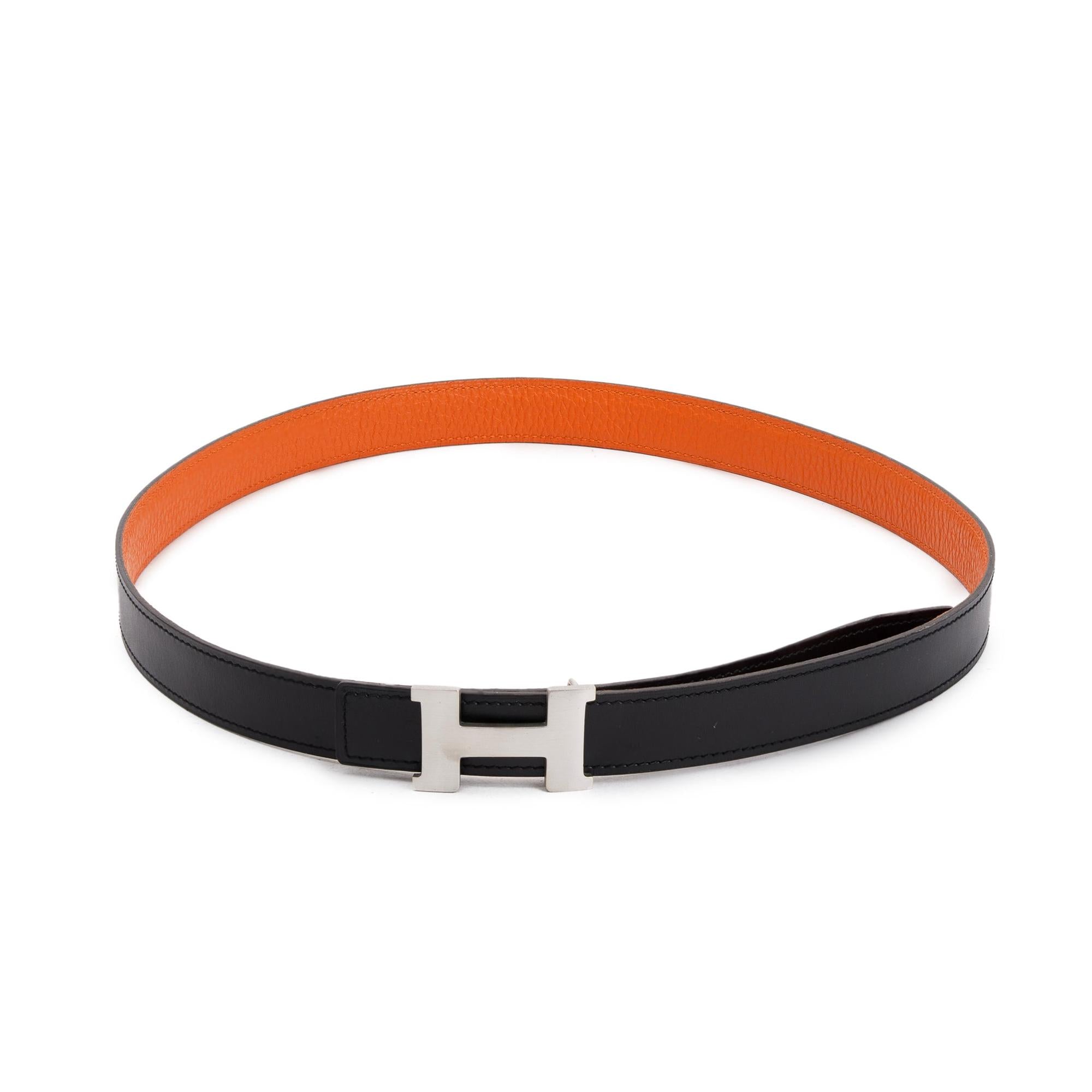 Hermes Noir/Orange Swift & Epsom Leather Reversible 24 MM Mini Palladium Plated H Belt Kit