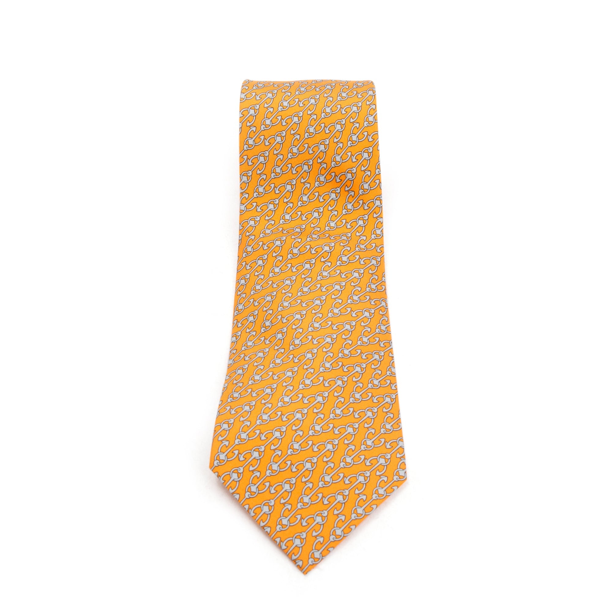 Hermes Orange 5358 OA Printed Silk Tie