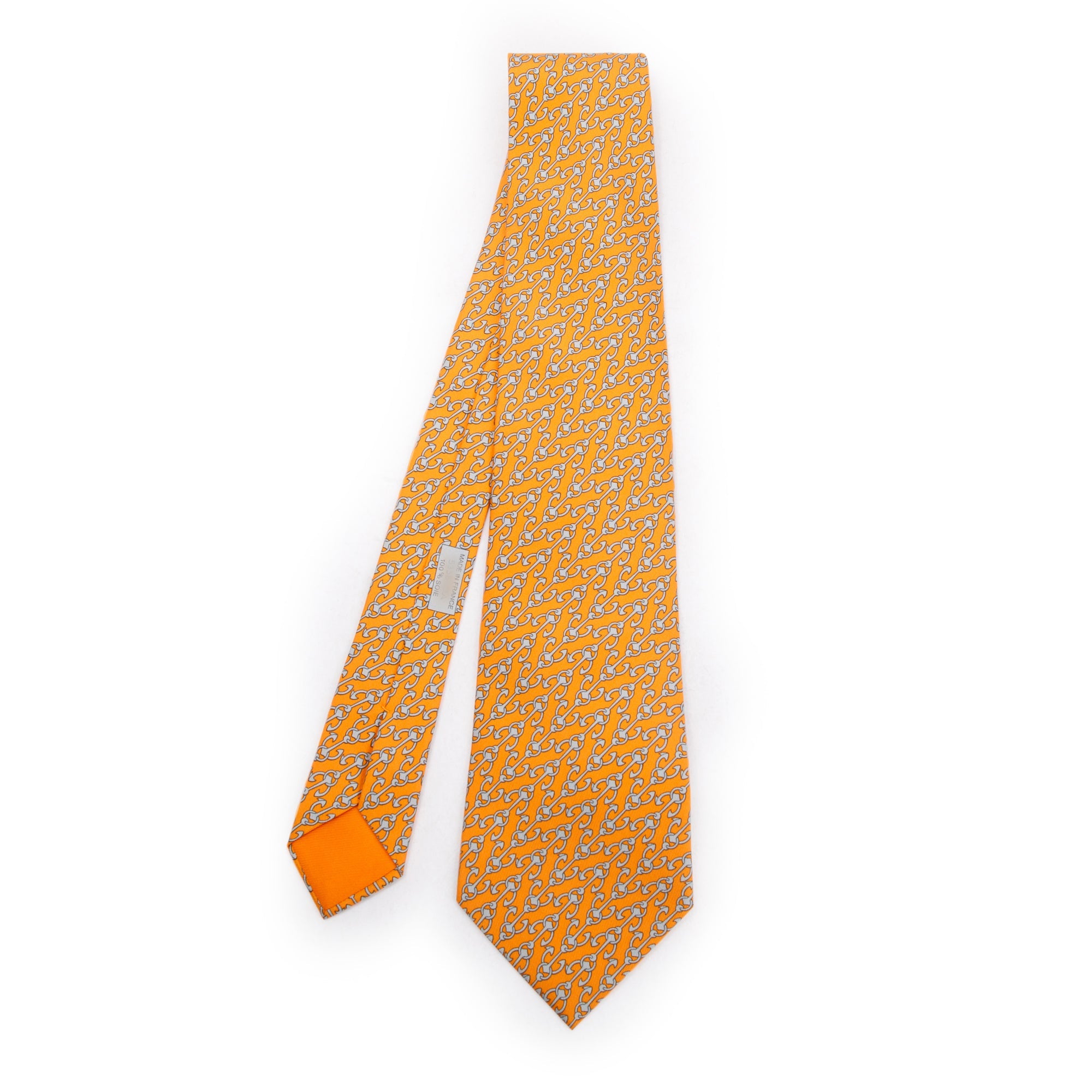 Hermes Orange 5358 OA Printed Silk Tie