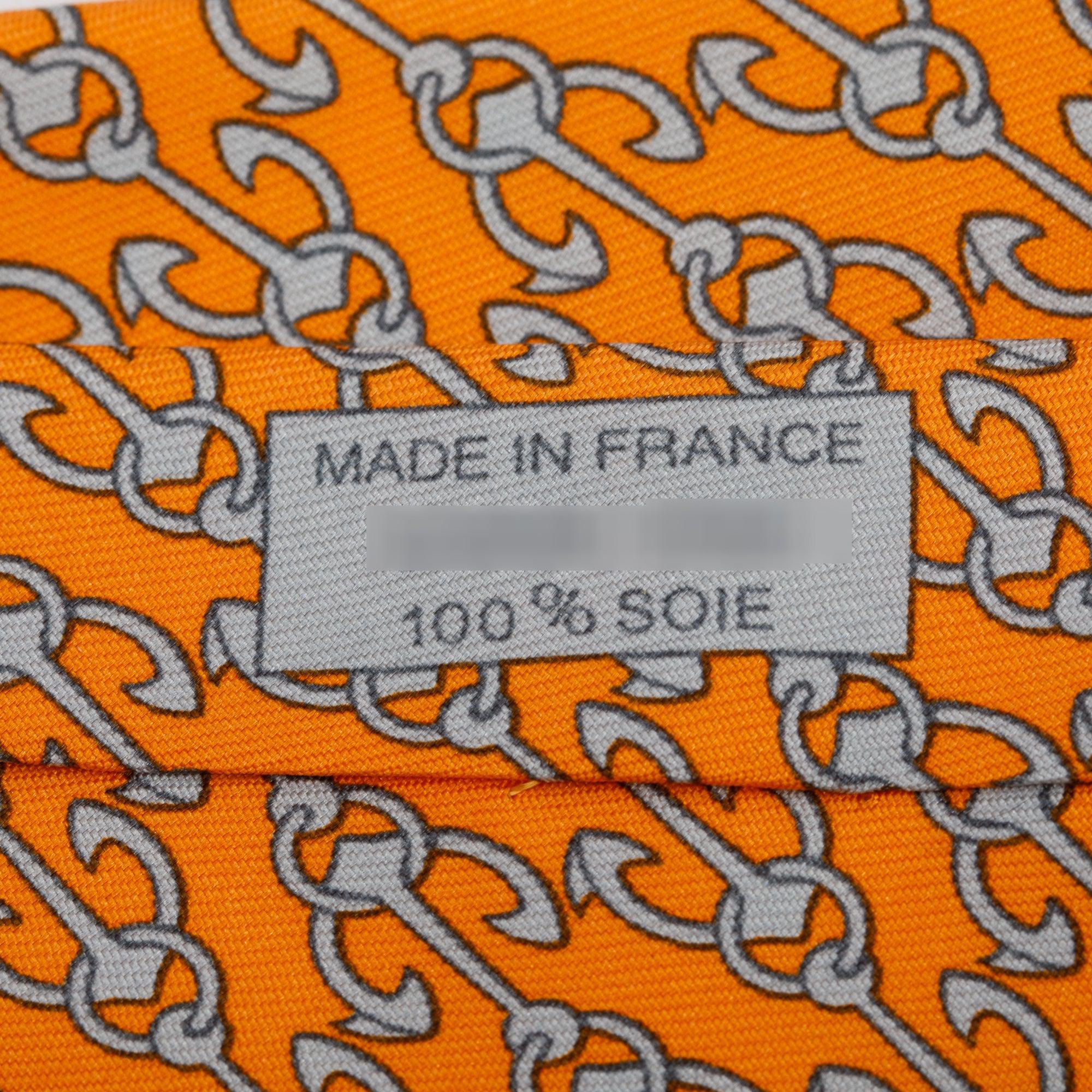 Hermes Orange 5358 OA Printed Silk Tie