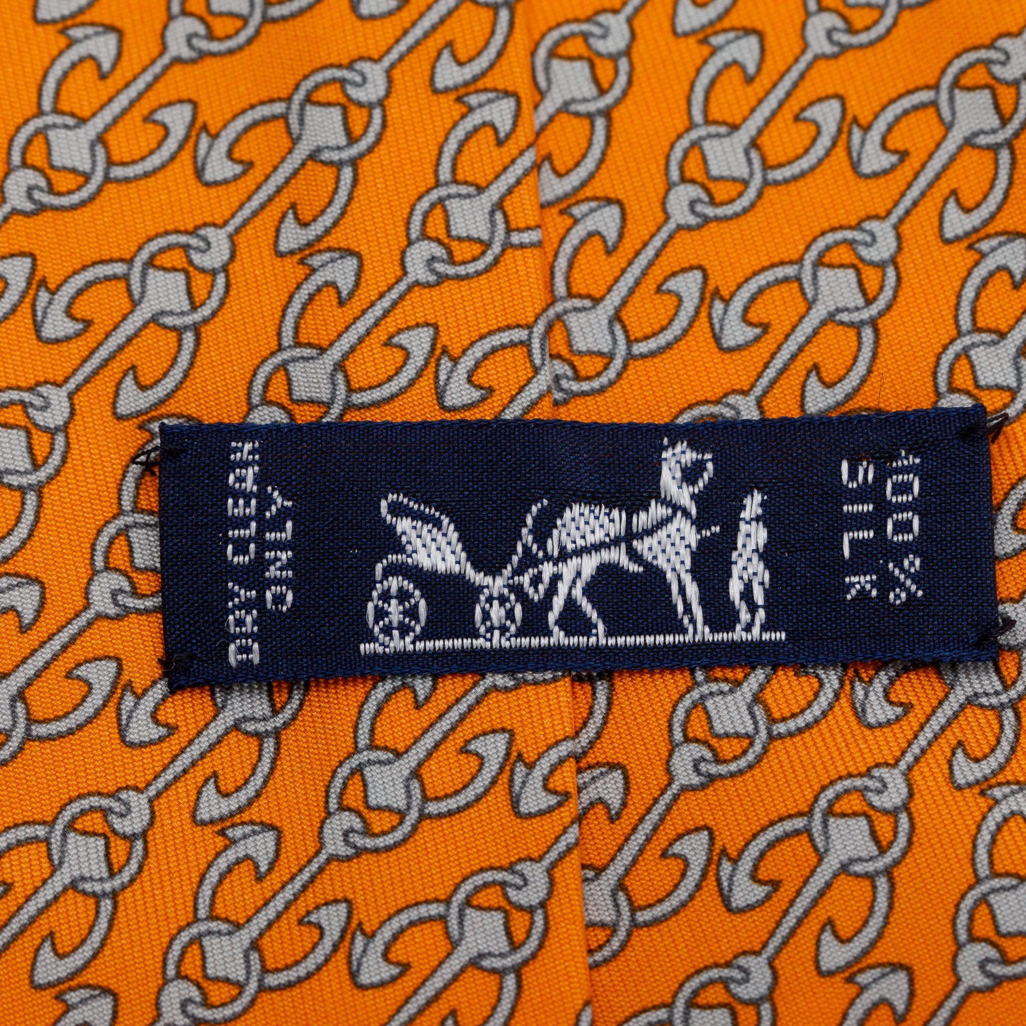Hermes Orange 5358 OA Printed Silk Tie