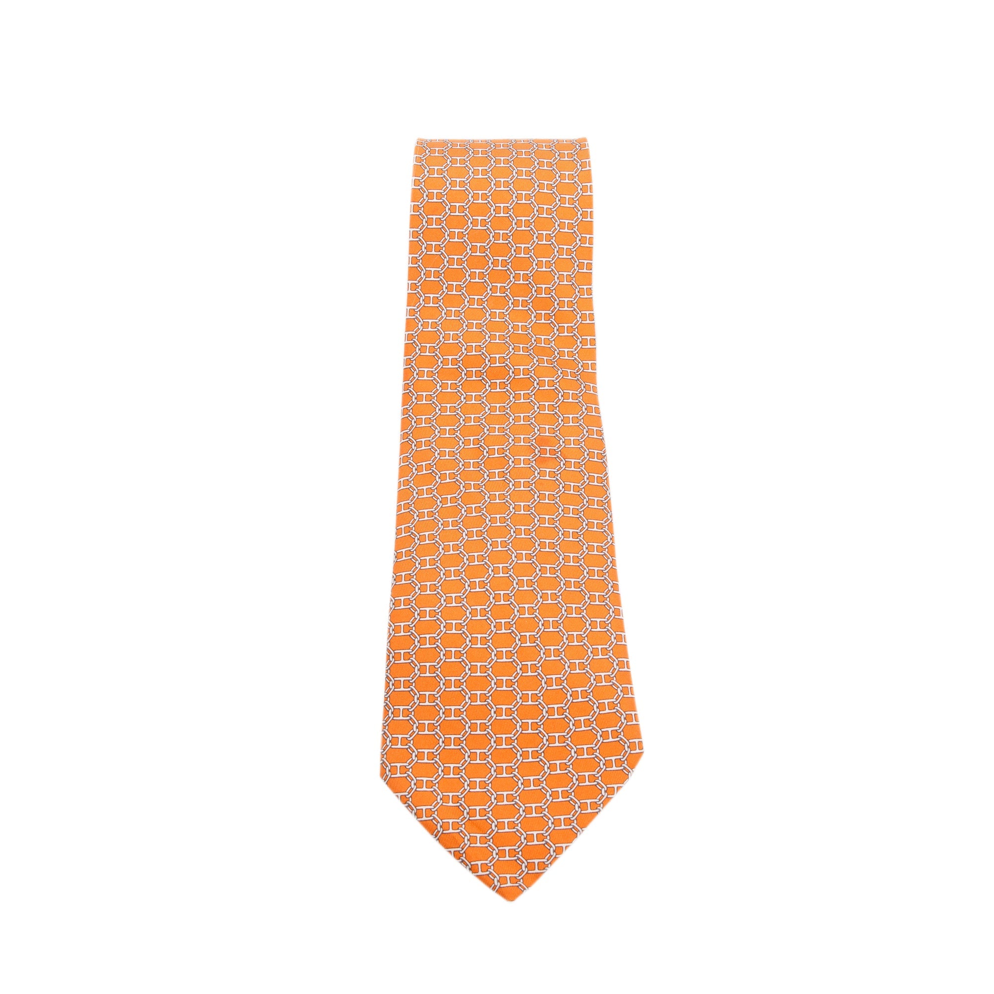 Hermes Orange 5405 OA Printed Silk Tie