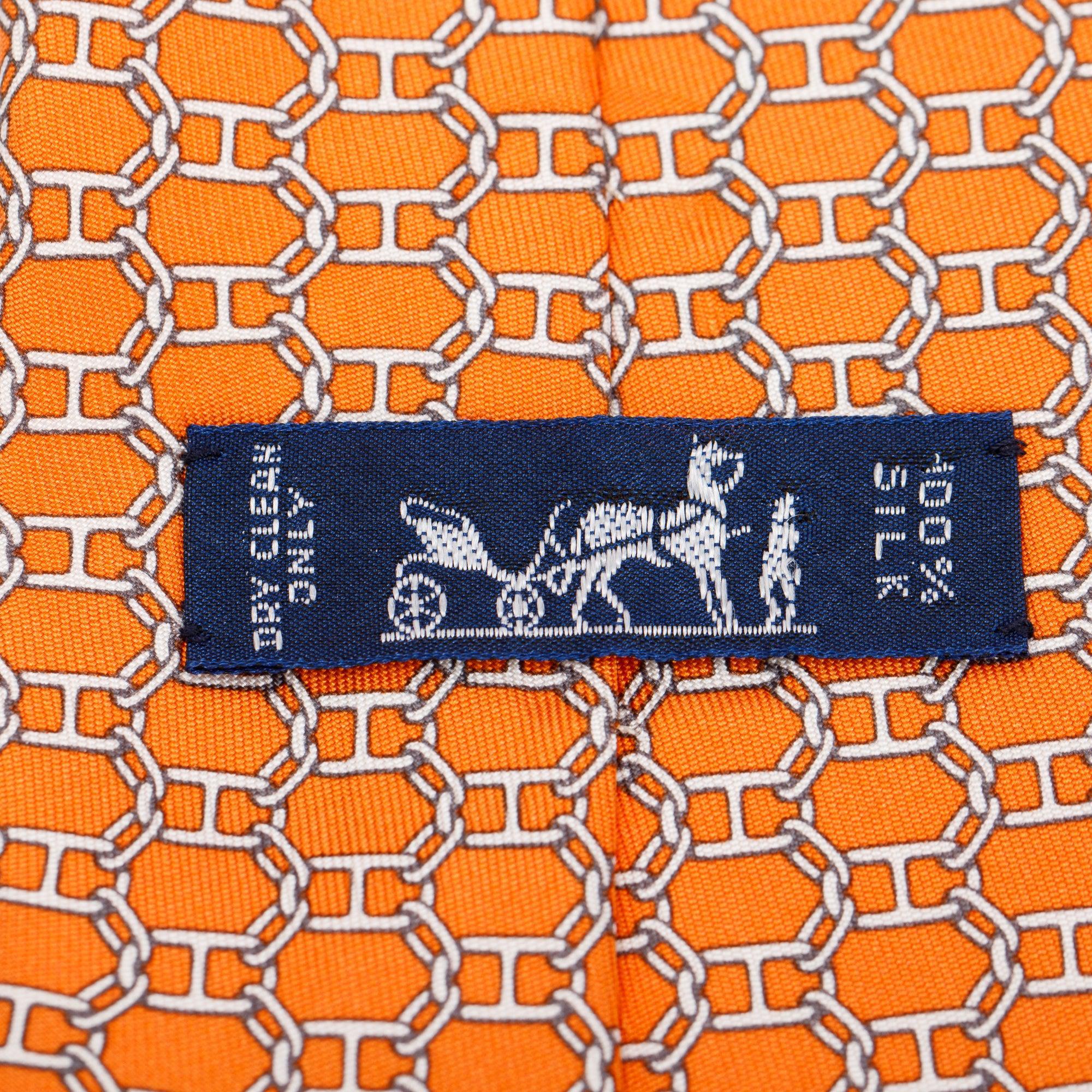 Hermes Orange 5405 OA Printed Silk Tie