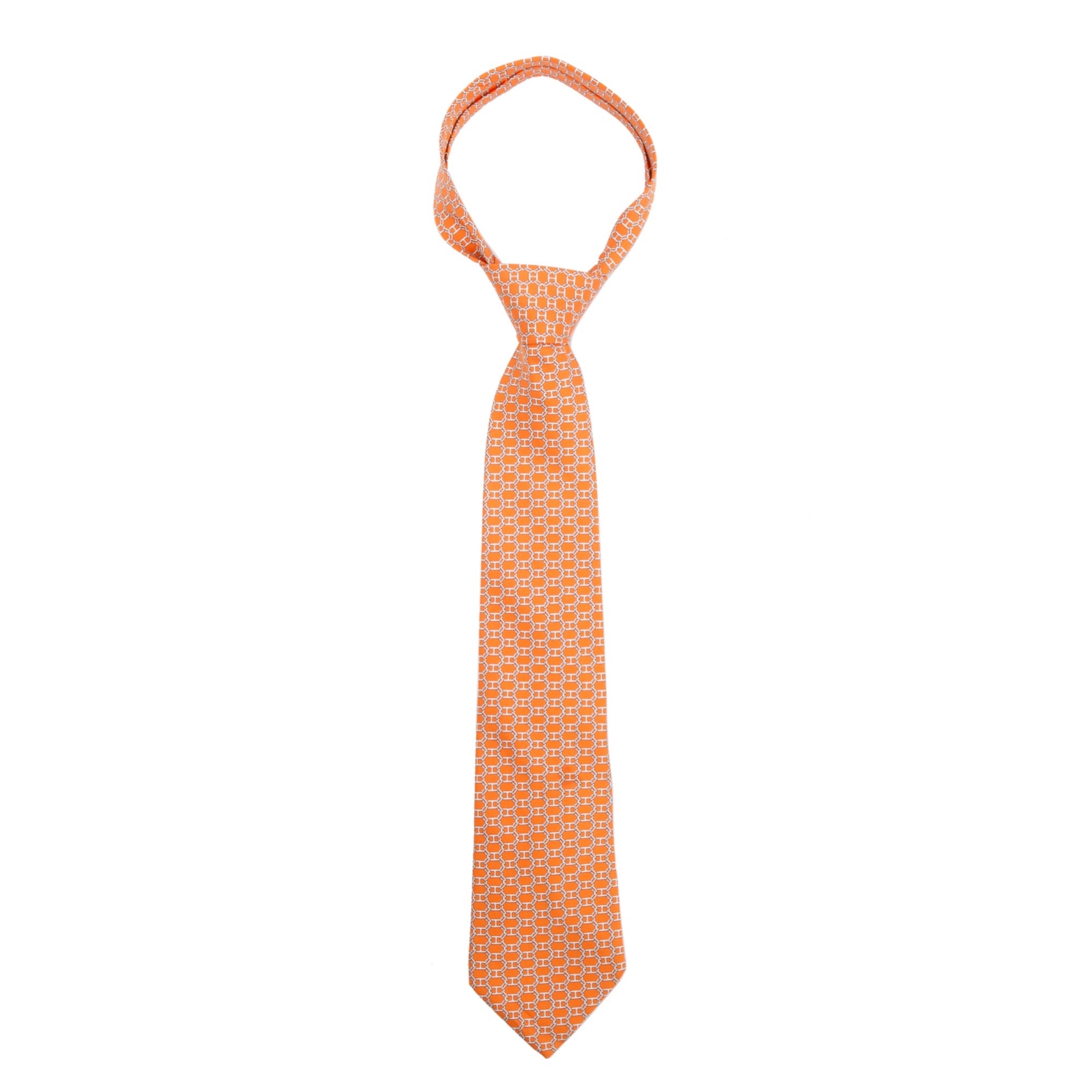 Hermes Orange 5405 OA Printed Silk Tie