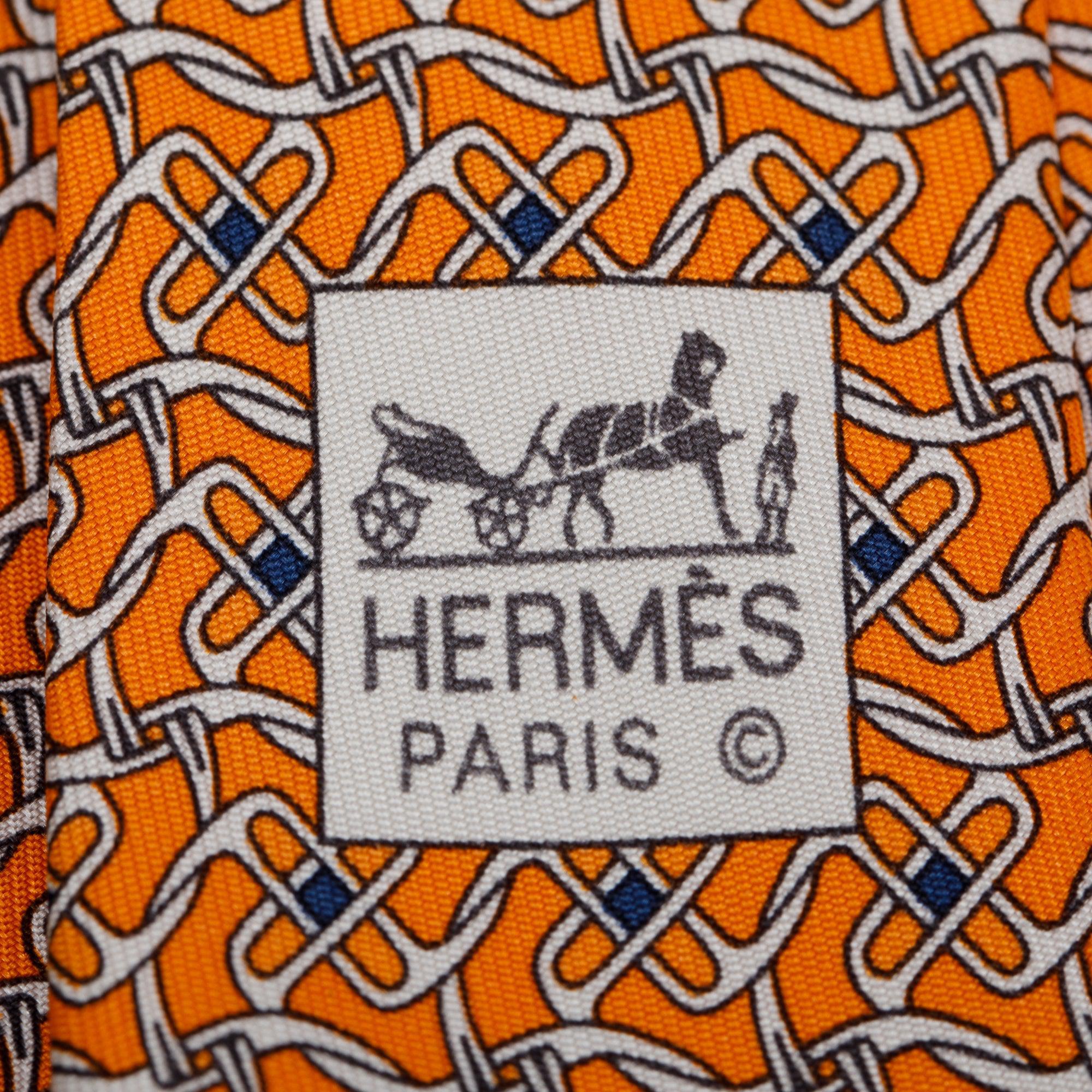 Hermes Orange 5525 UA Printed Silk Tie